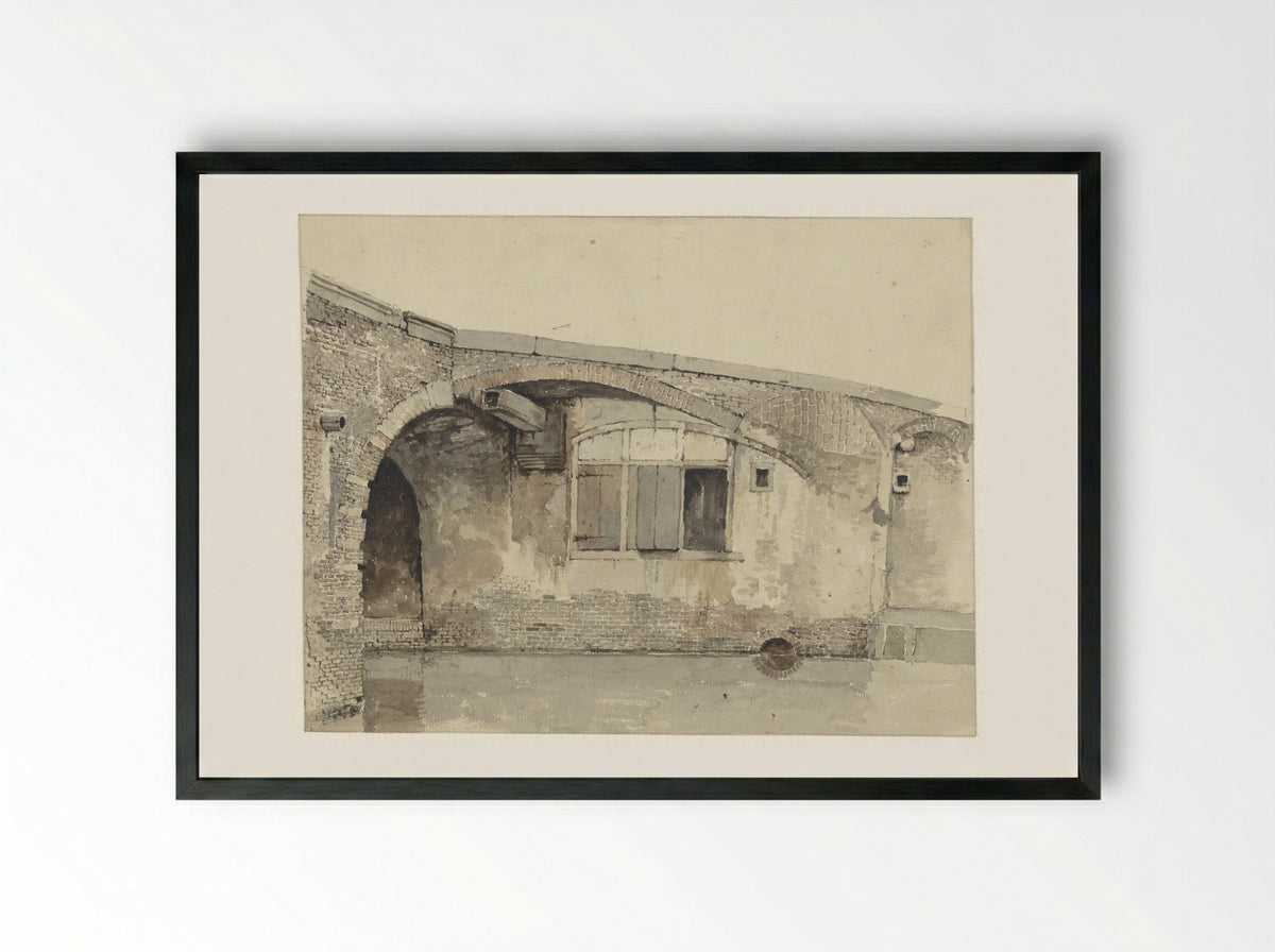 Oude brug met woning of keldersramen onder de kade - Kasparus Karsen - Framed Print Black