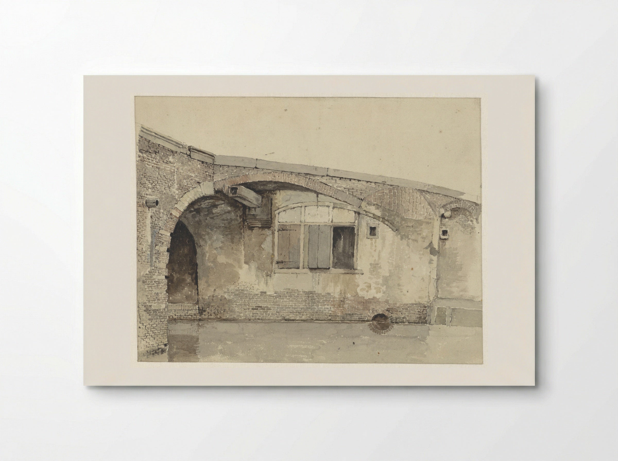 Oude brug met woning of keldersramen onder de kade - Kasparus Karsen - Poster