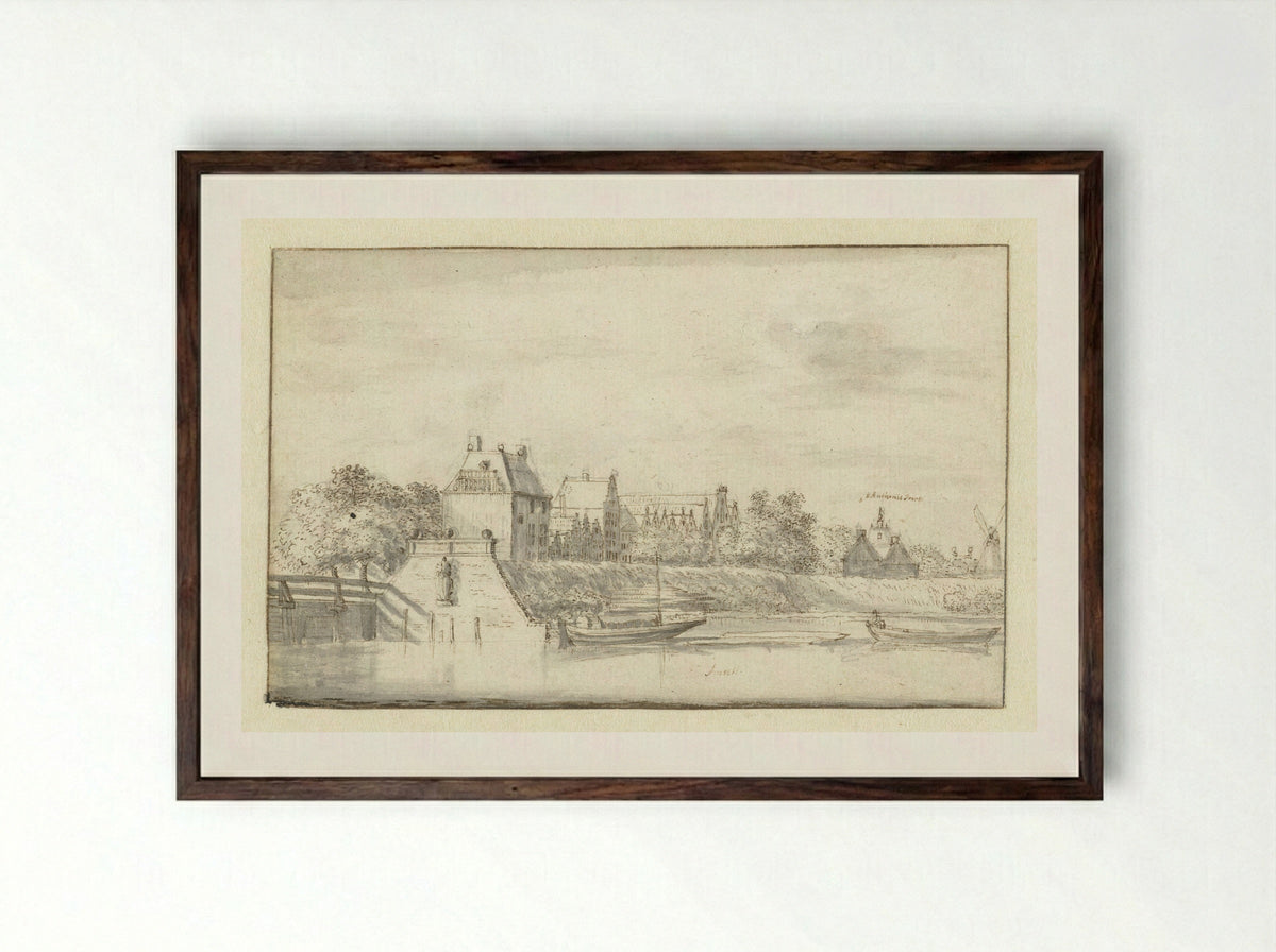 Oude jachthaven te Amsterdam, rechts de Sint Antoniespoort - Jan Gabrielsz. Sonjé - Framed Print Dark Wood