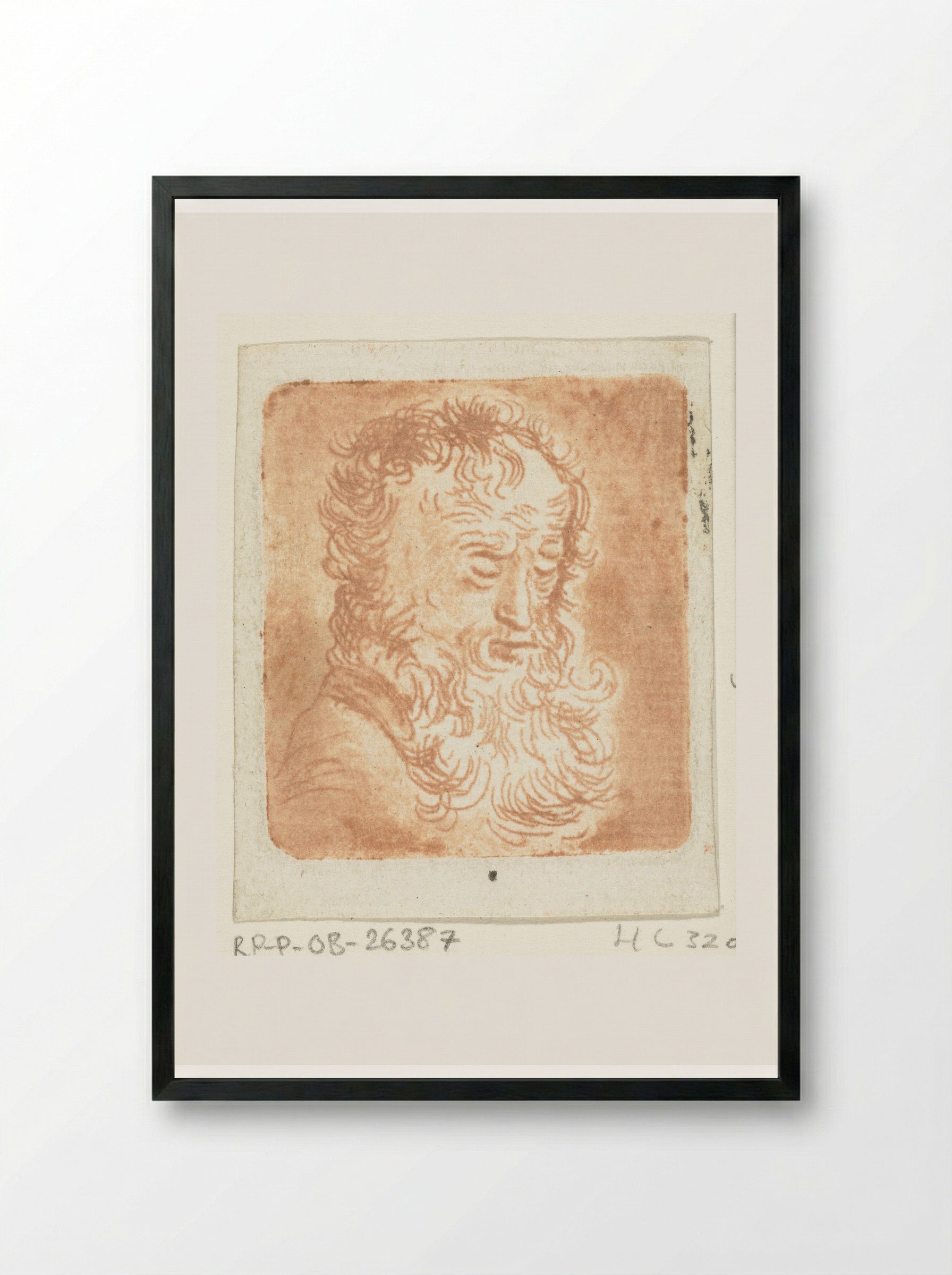 Oude man met baard met de blik naar beneden gericht: driekwart, naar rechts - Ernst Willem Jan Bagelaar - Framed Print Black
