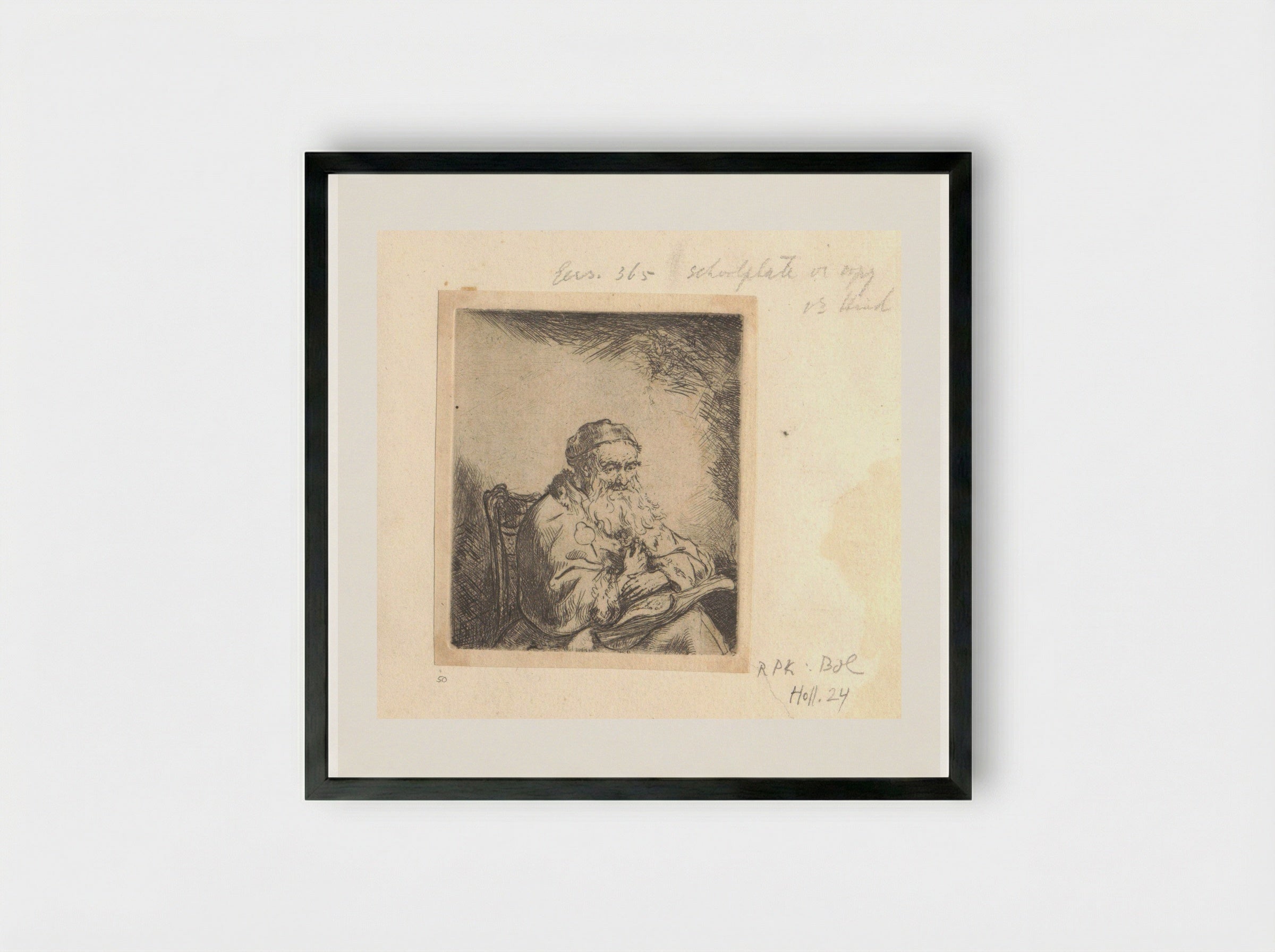 Oude man met een klaverblad op zijn jas - Henry Louis Basan - Framed Print Black