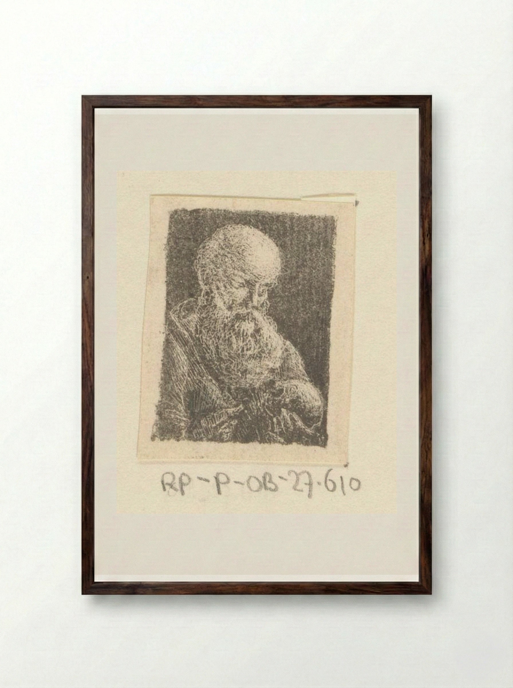 Oude man met schedel (Old Man with a Skull) - Pieter Bartholomeusz. Barbiers - Framed Print Dark Wood