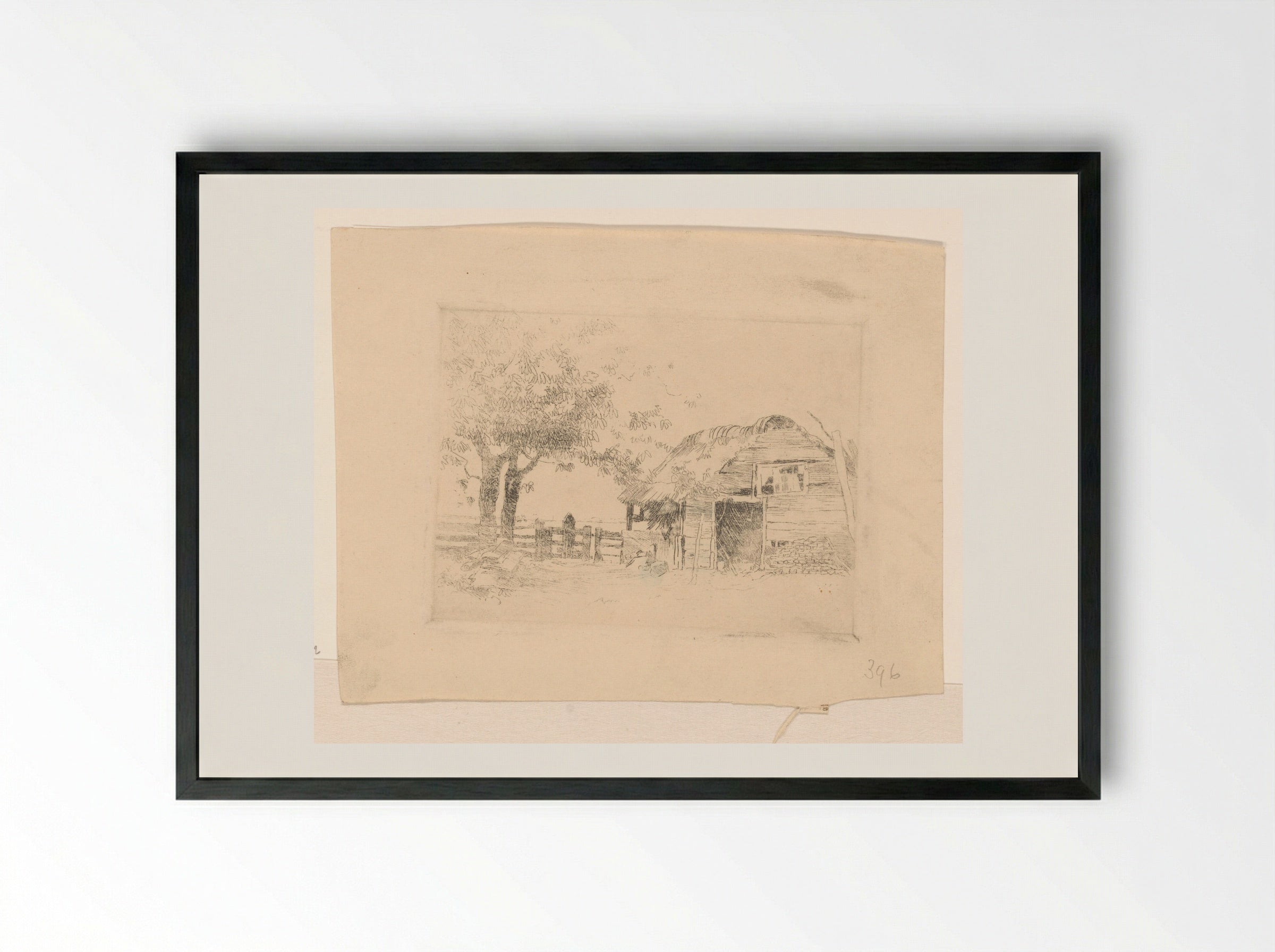 Oude schuur met rieten dak - Cornelis Vreedenburgh - Framed Print Black