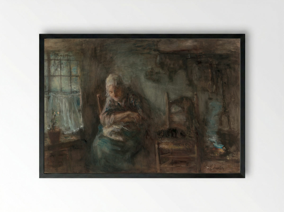 Oude vissersvrouw - Jozef Israëls - Framed Print Black
