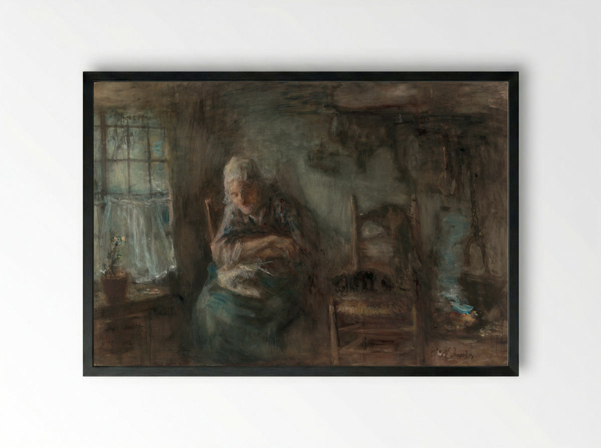 Oude vissersvrouw - Jozef Israëls - Framed Print Black