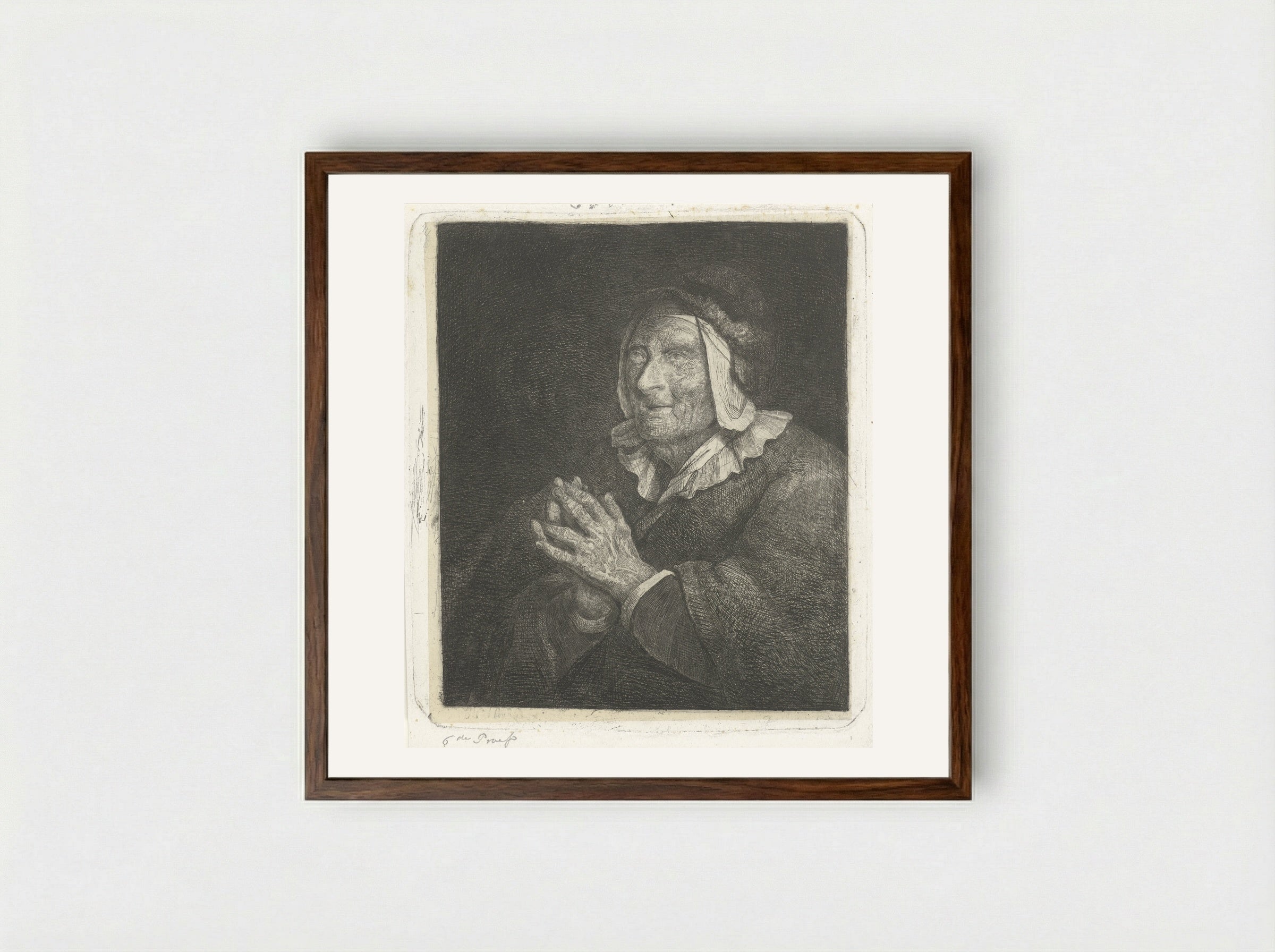 Oude vrouw (Old Woman) - Jacobus Ludovicus Cornet - Framed Print Dark Wood