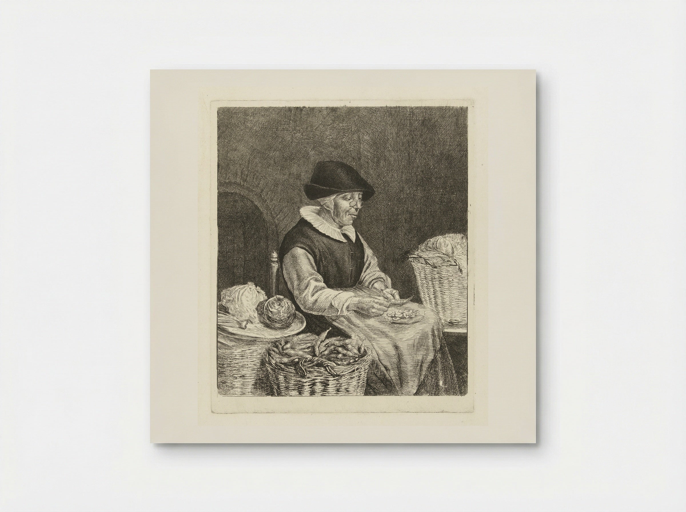 Oude vrouw bij het boontjes doppen - Louis Bernard Coclers - Poster