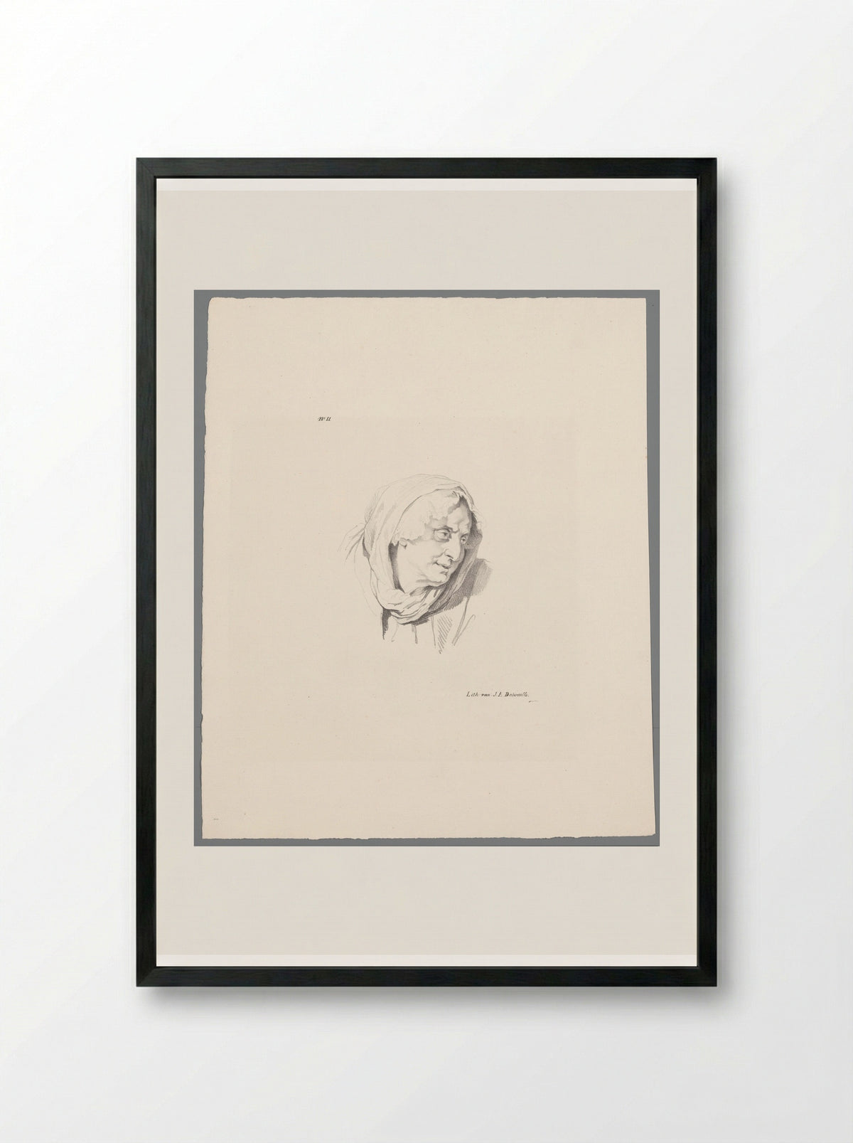 Oude vrouw met hoofddoek (Old Woman with Headscarf) - Jean Augustin Daiwaille - Framed Print Black