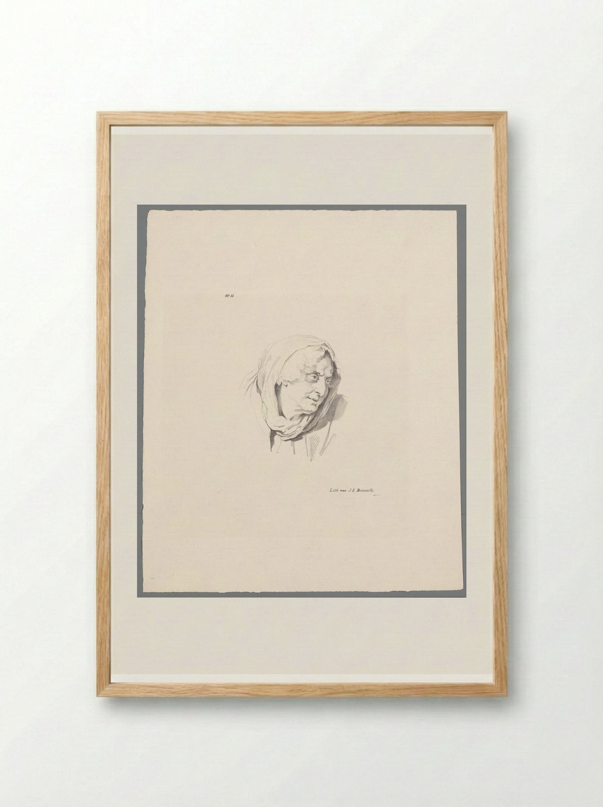 Oude vrouw met hoofddoek (Old Woman with Headscarf) - Jean Augustin Daiwaille - Framed Print Wood