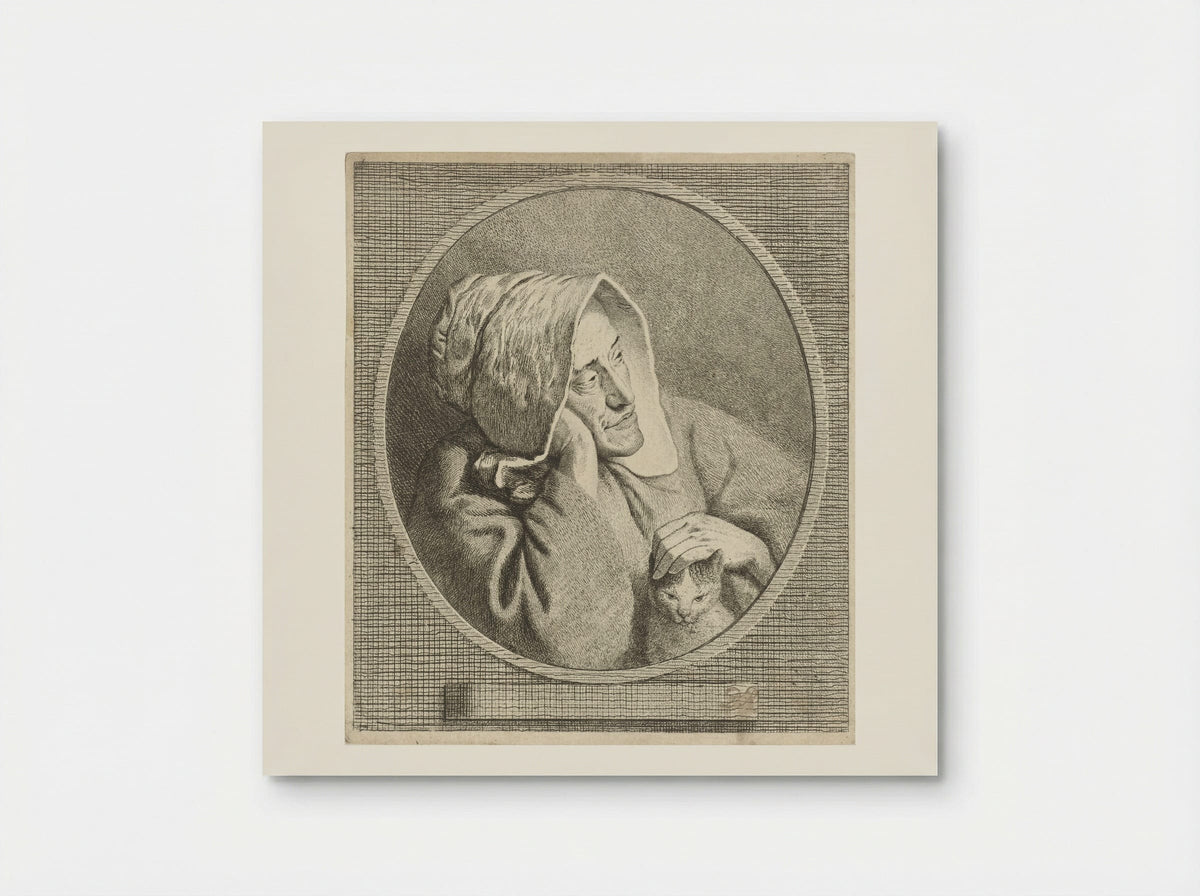 Oude vrouw met kat - Theodorus de Roode - Poster
