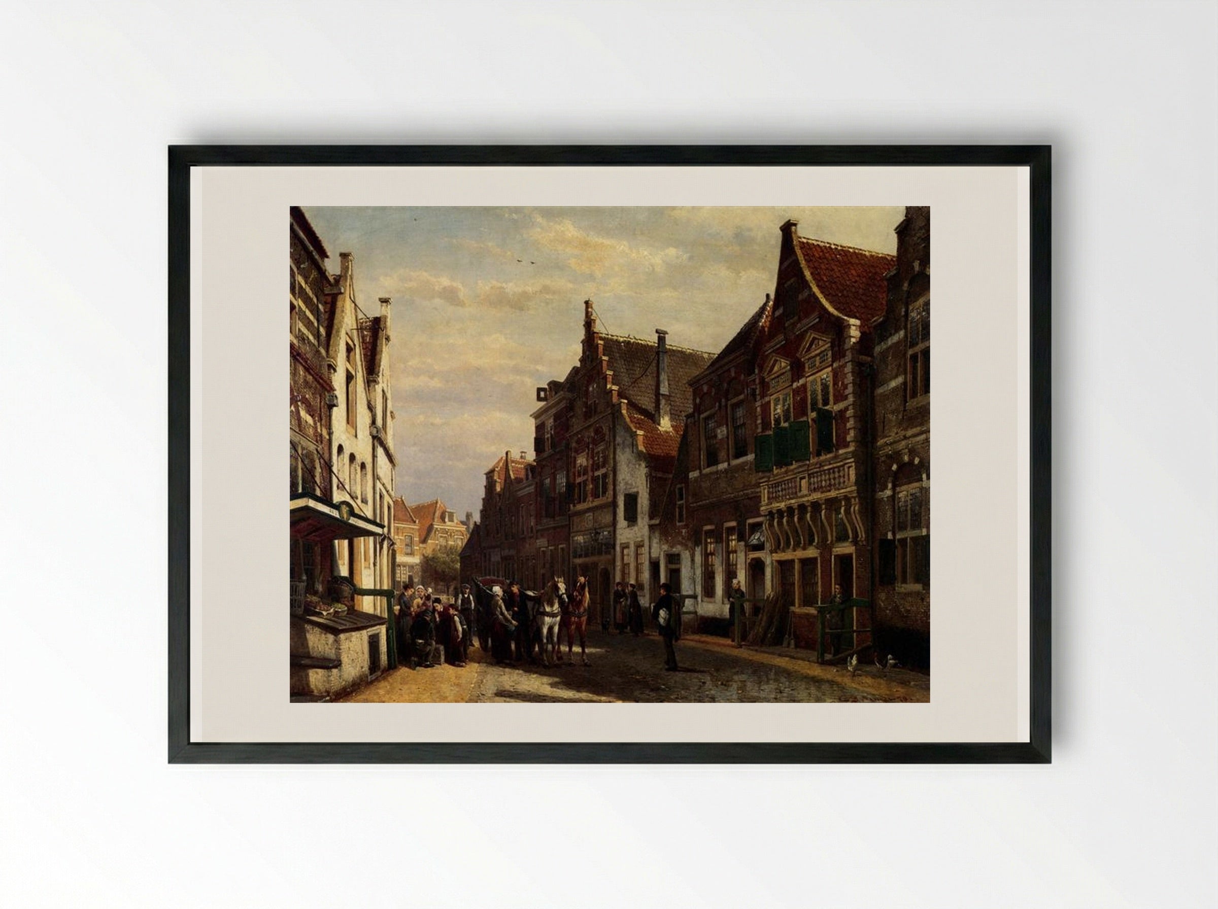 Oudewater Street At Summer - Cornelis Springer - Framed Print Black