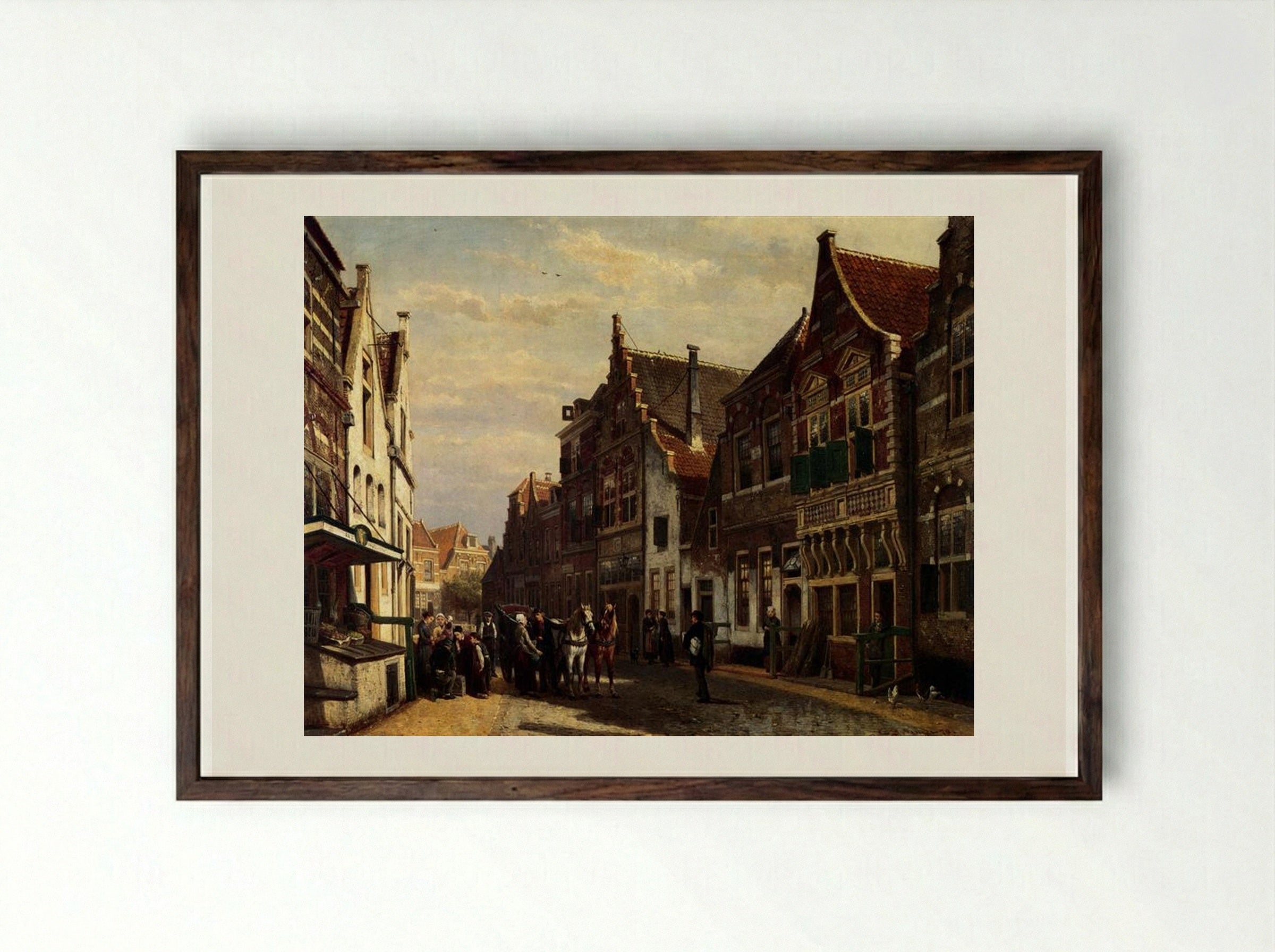 Oudewater Street At Summer - Cornelis Springer - Framed Print Dark Wood