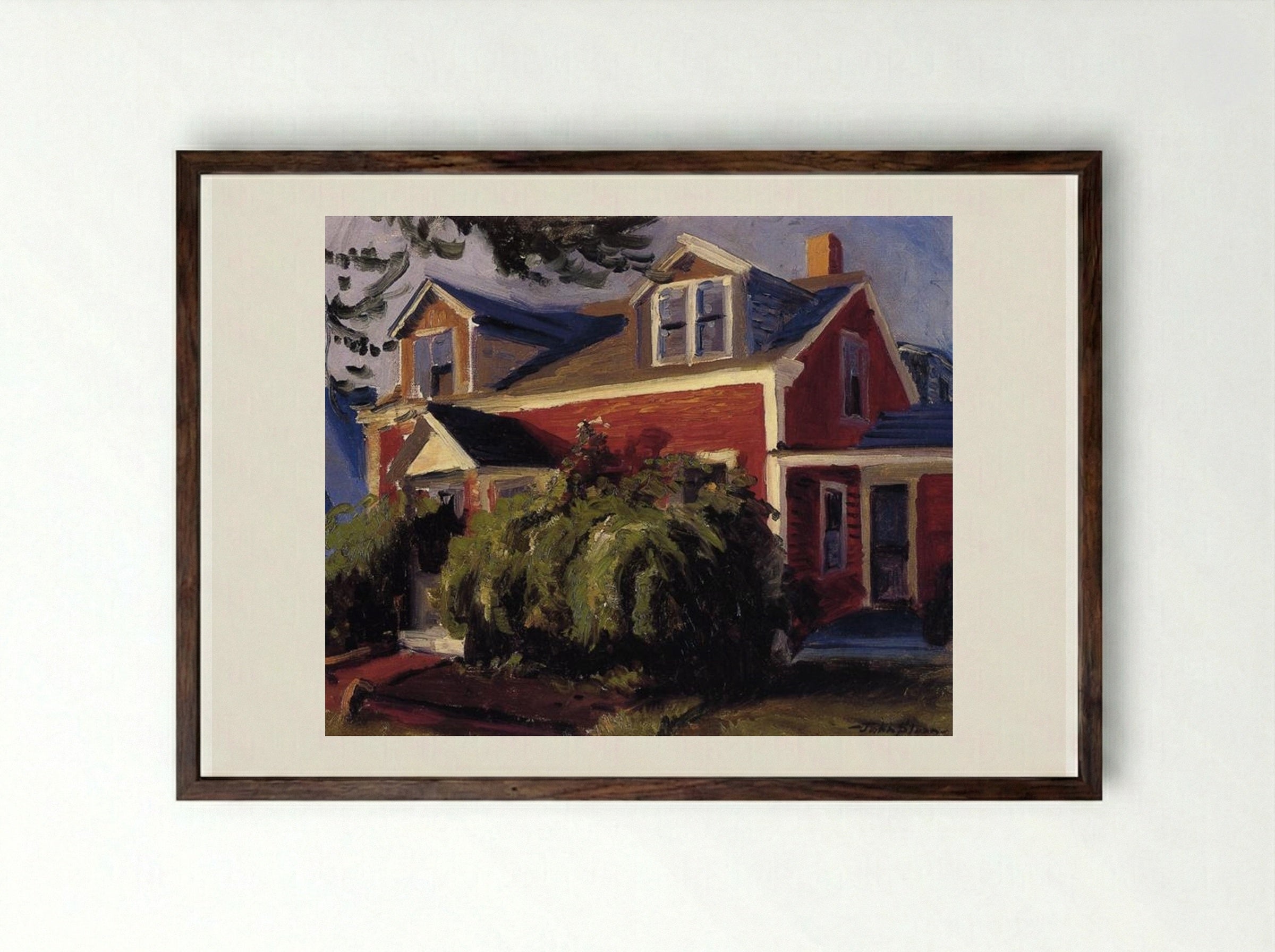 Our Red Cottage, Gloucester - John French Sloan - Framed Print Dark Wood