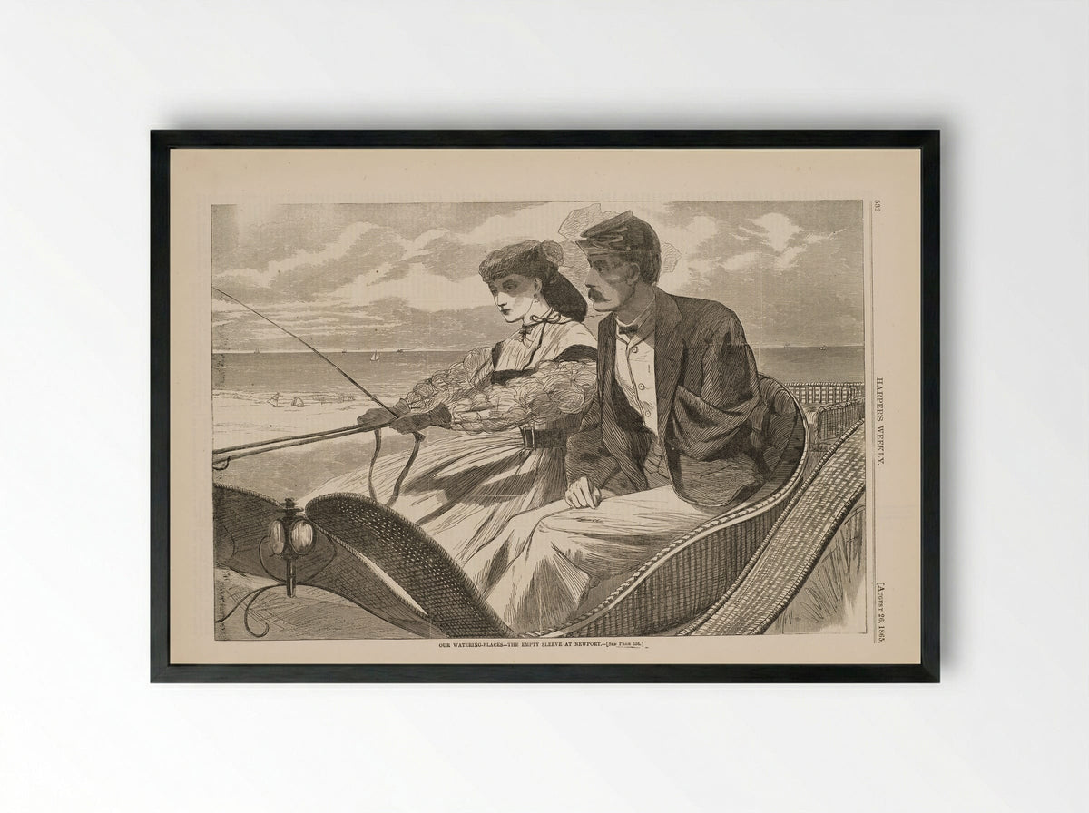 Our Watering-Places - The Empty Sleeve at Newport - Winslow Homer - Framed Print Black
