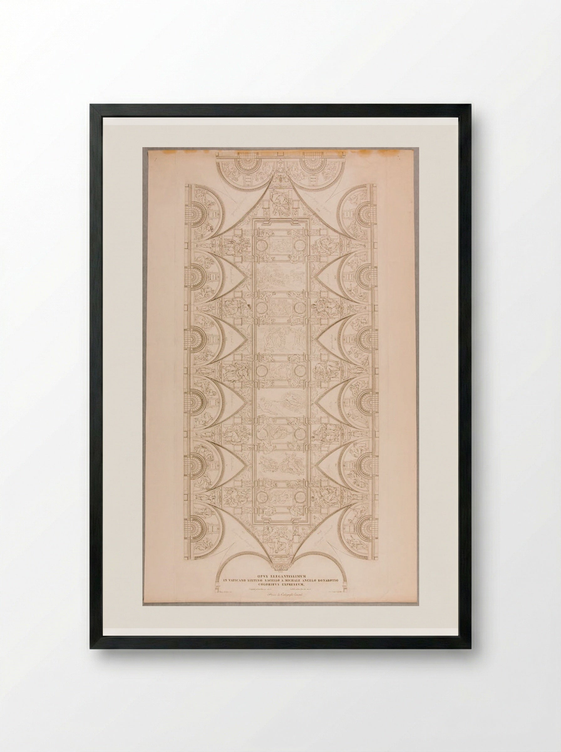 Outline of the Whole Ceiling Including All the Frescoes Except Thirteen - Domenico Cunego - Framed Print Black
