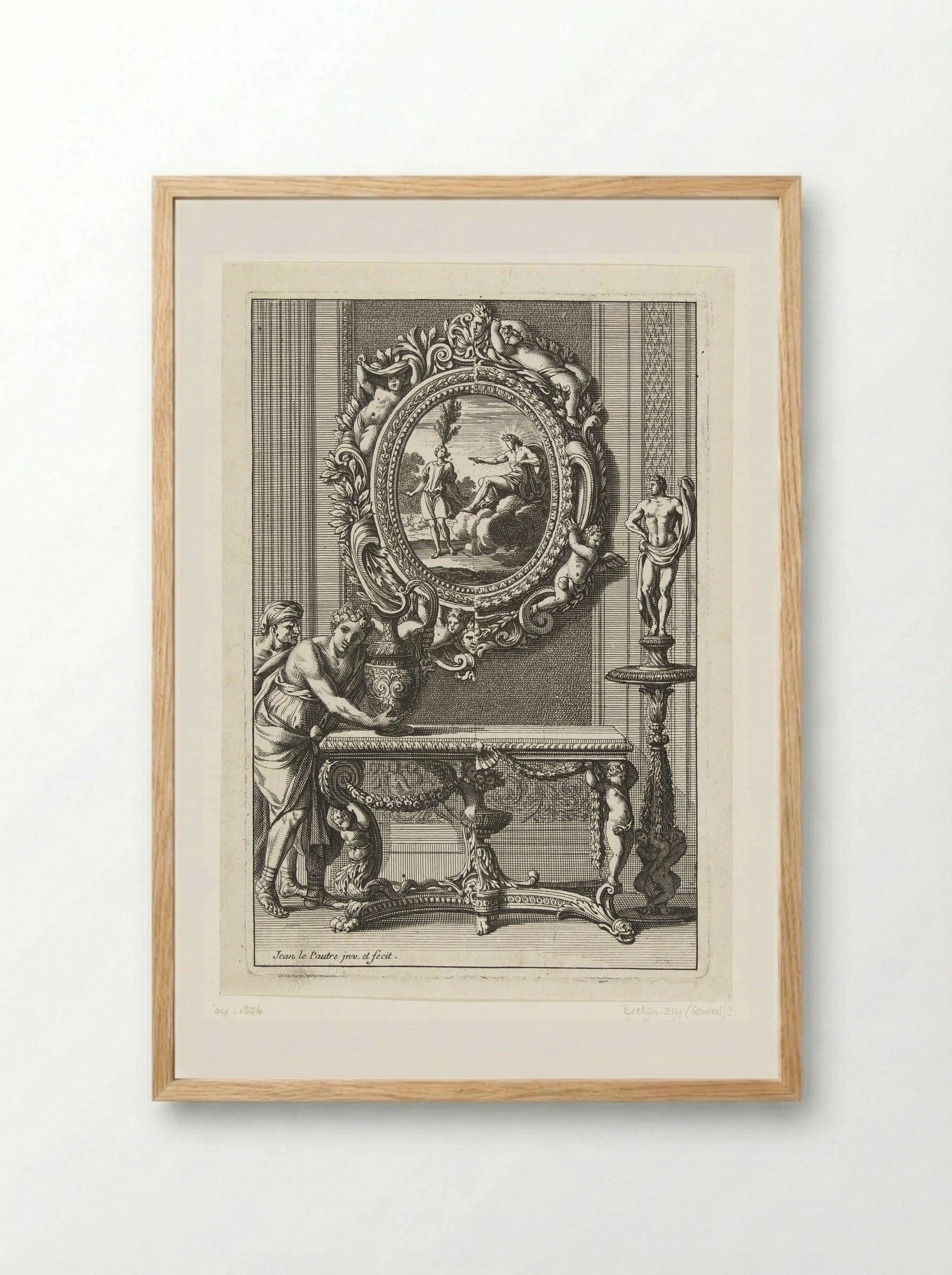 Ovale spiegel met Apollo en Cyparissus - Jean Lepautre - Framed Print Wood