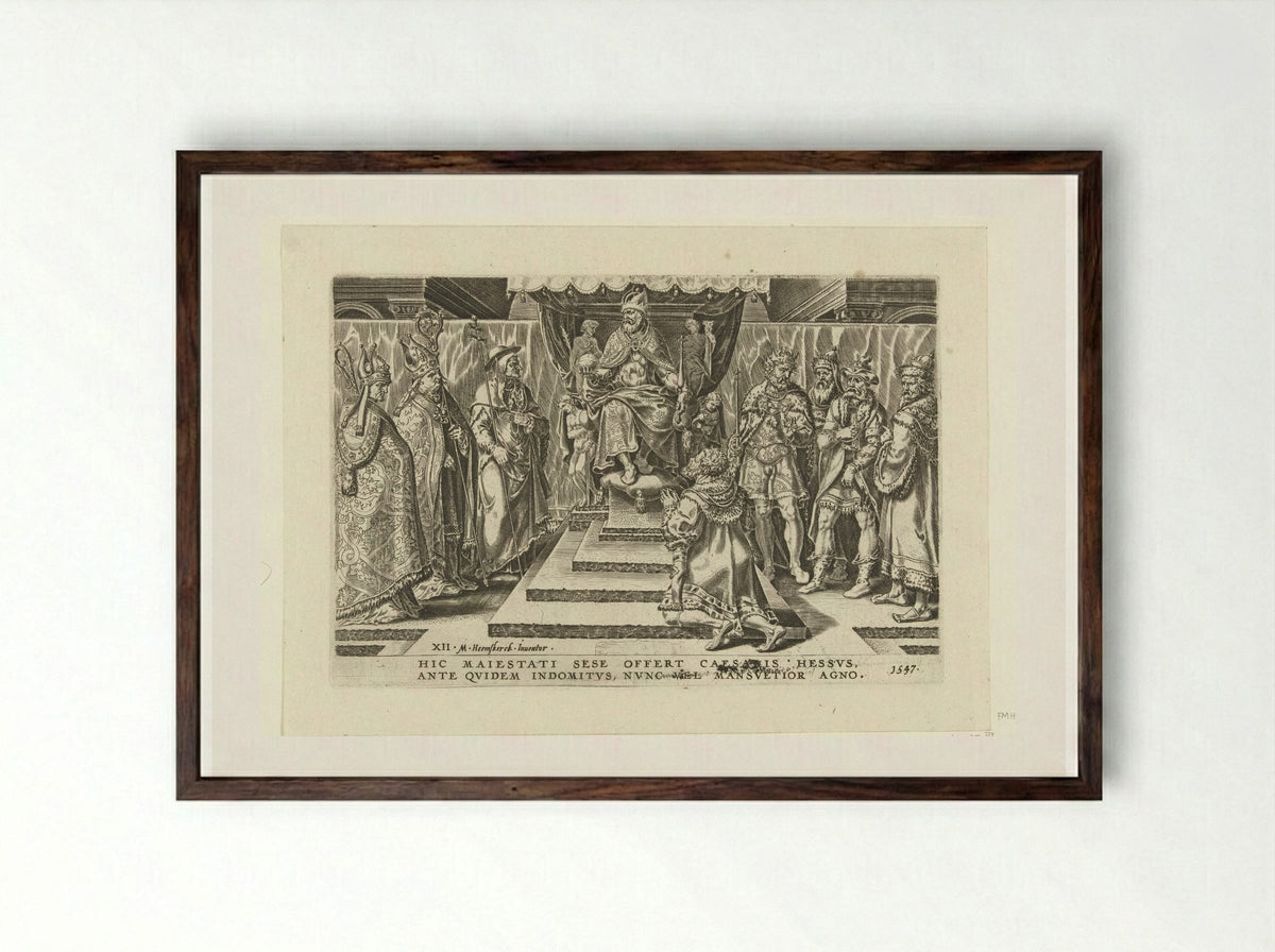 Overgave van de landgraaf van Hessen - Dirck Volckertsz. Coornhert - Framed Print Dark Wood
