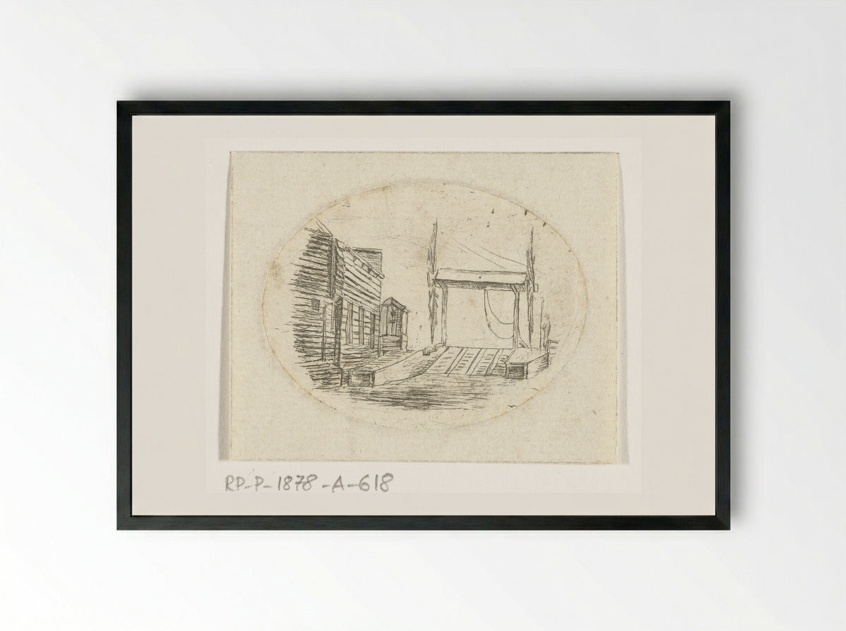 Overhaal naast een rij huizen - Johannes Ludovicus van den Bos - Framed Print Black