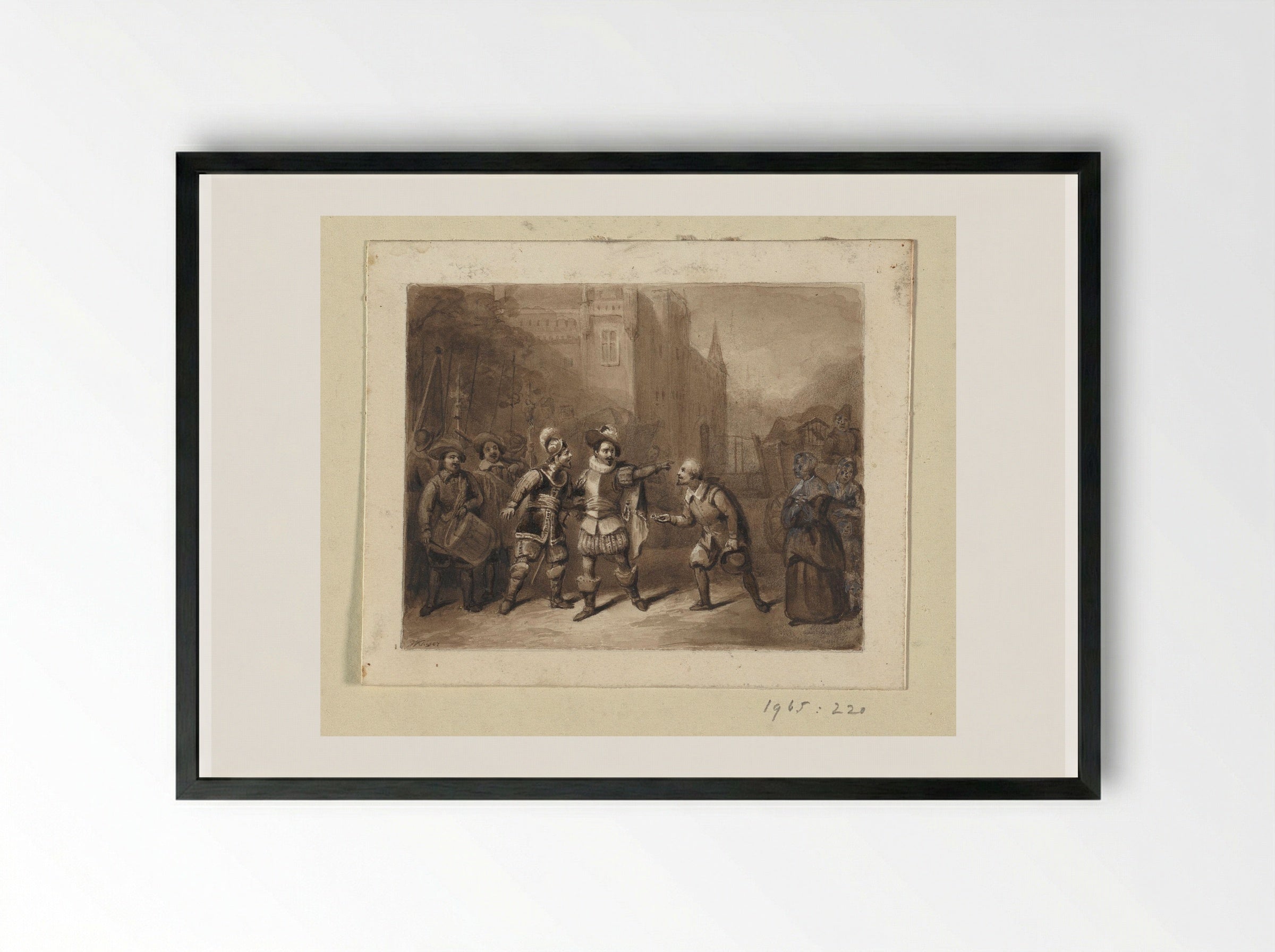 Overhandiging van de sleutel van Huis ter Eem aan Spaanse soldaten - Johann Wilhelm Kaiser - Framed Print Black