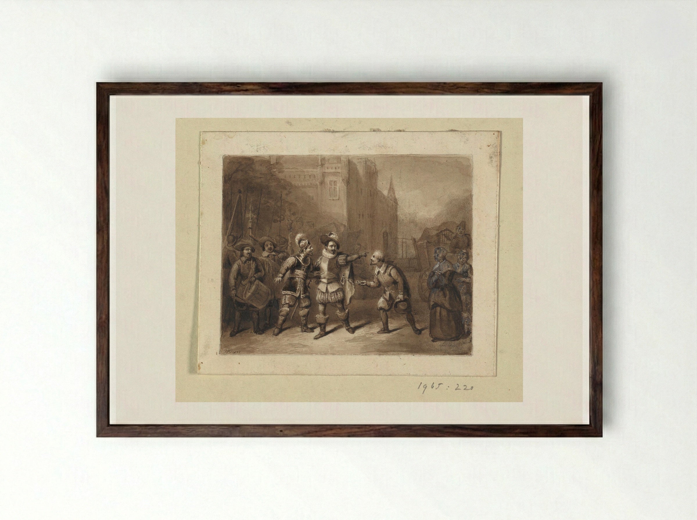 Overhandiging van de sleutel van Huis ter Eem aan Spaanse soldaten - Johann Wilhelm Kaiser - Framed Print Dark Wood