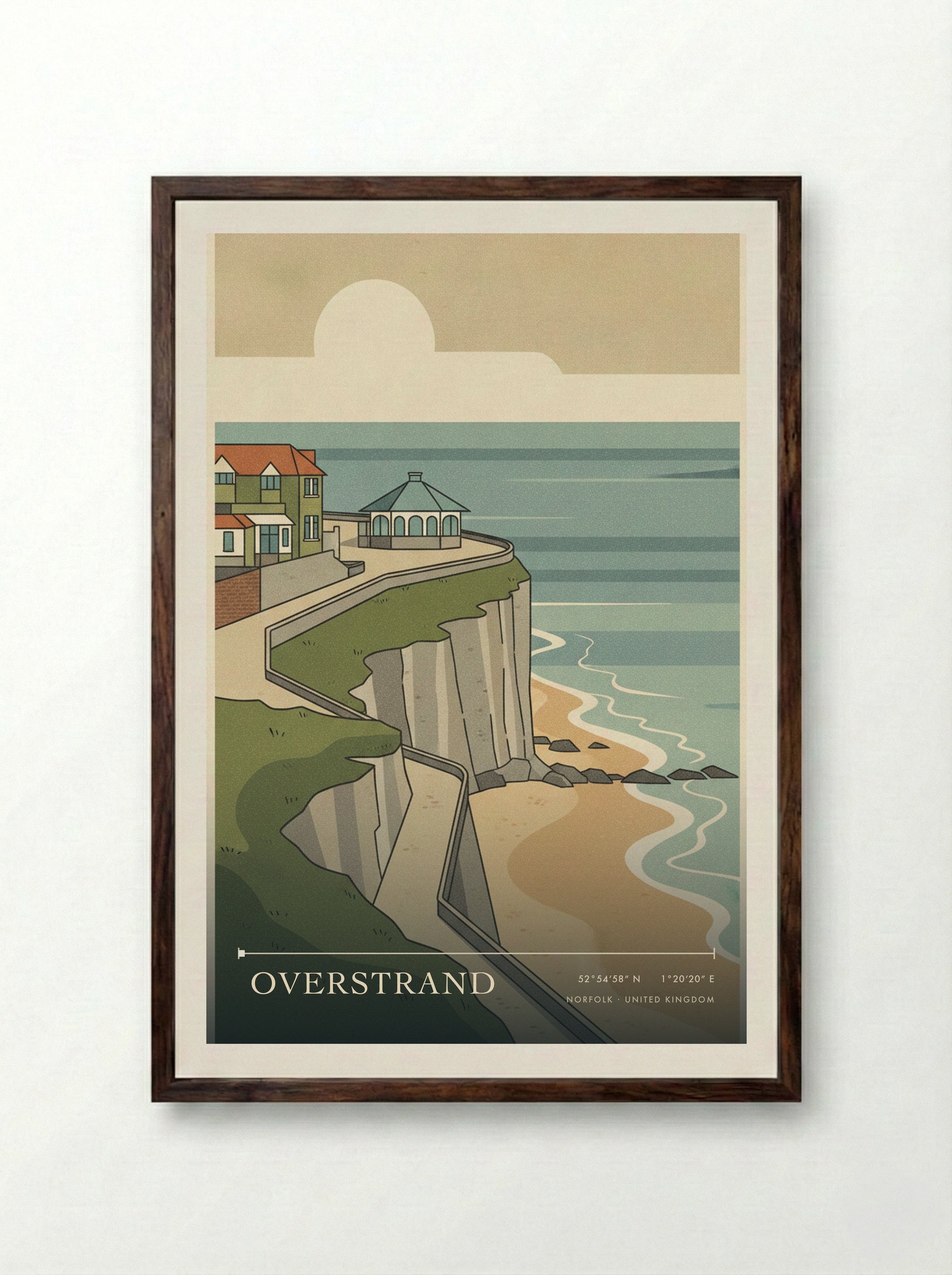 Overstrand Norfolk United Kingdom Travel Poster - Framed Print Dark Wood