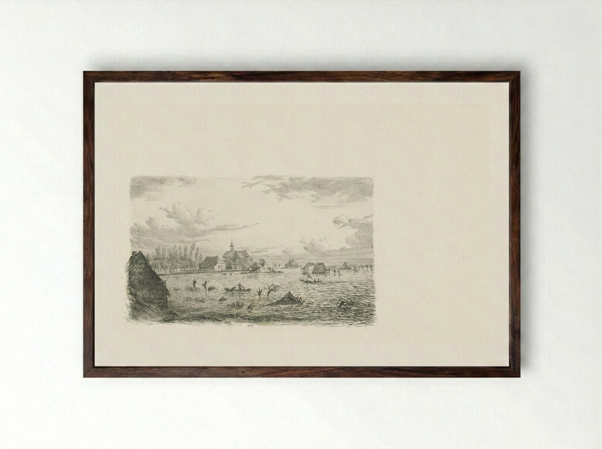 Overstroming te Kessel - George Andries Roth - Framed Print Dark Wood