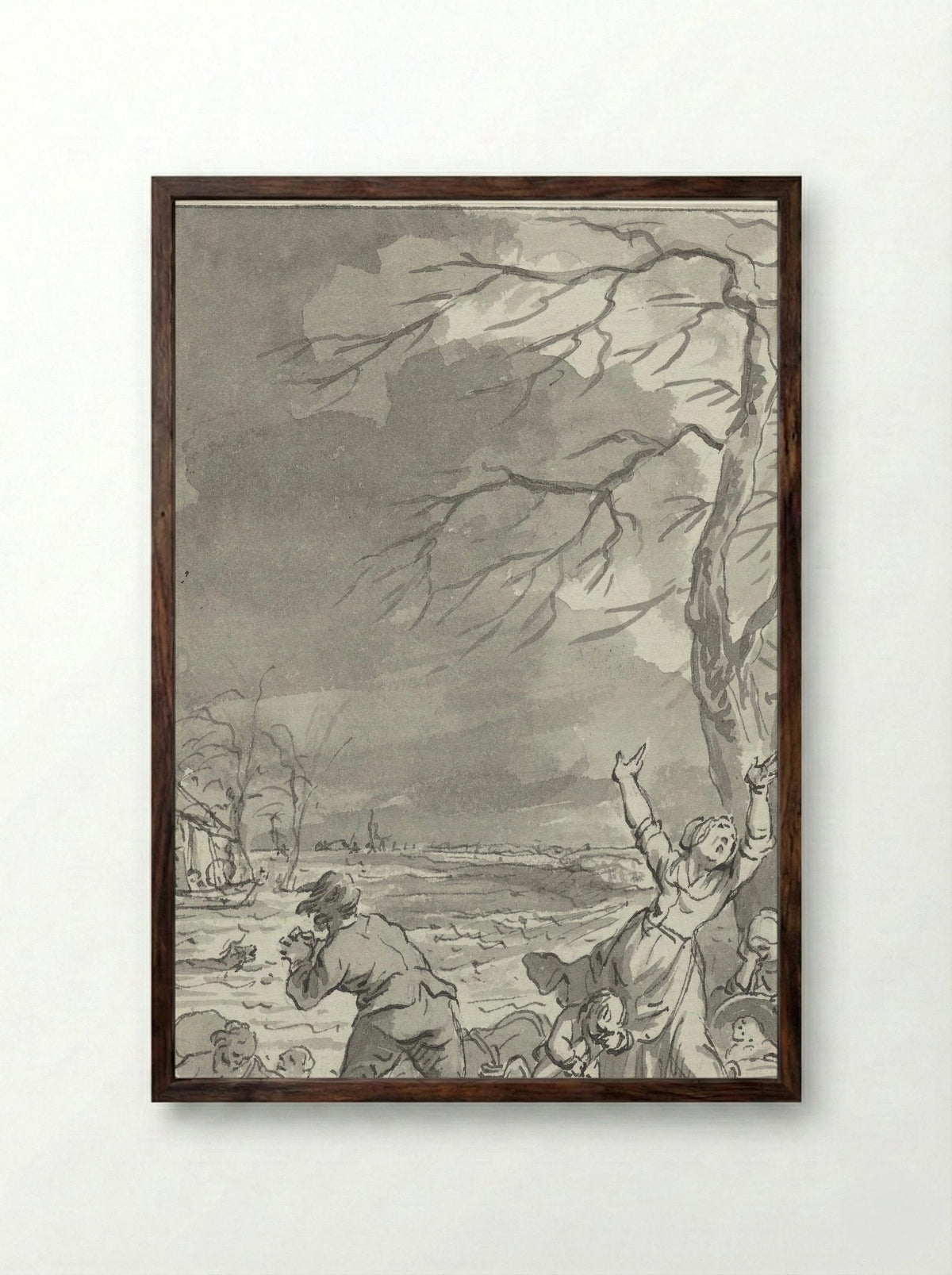 Overstroming van de Rijndijk in Gelderland, 1770 - Jacobus Buys - Framed Print Dark Wood