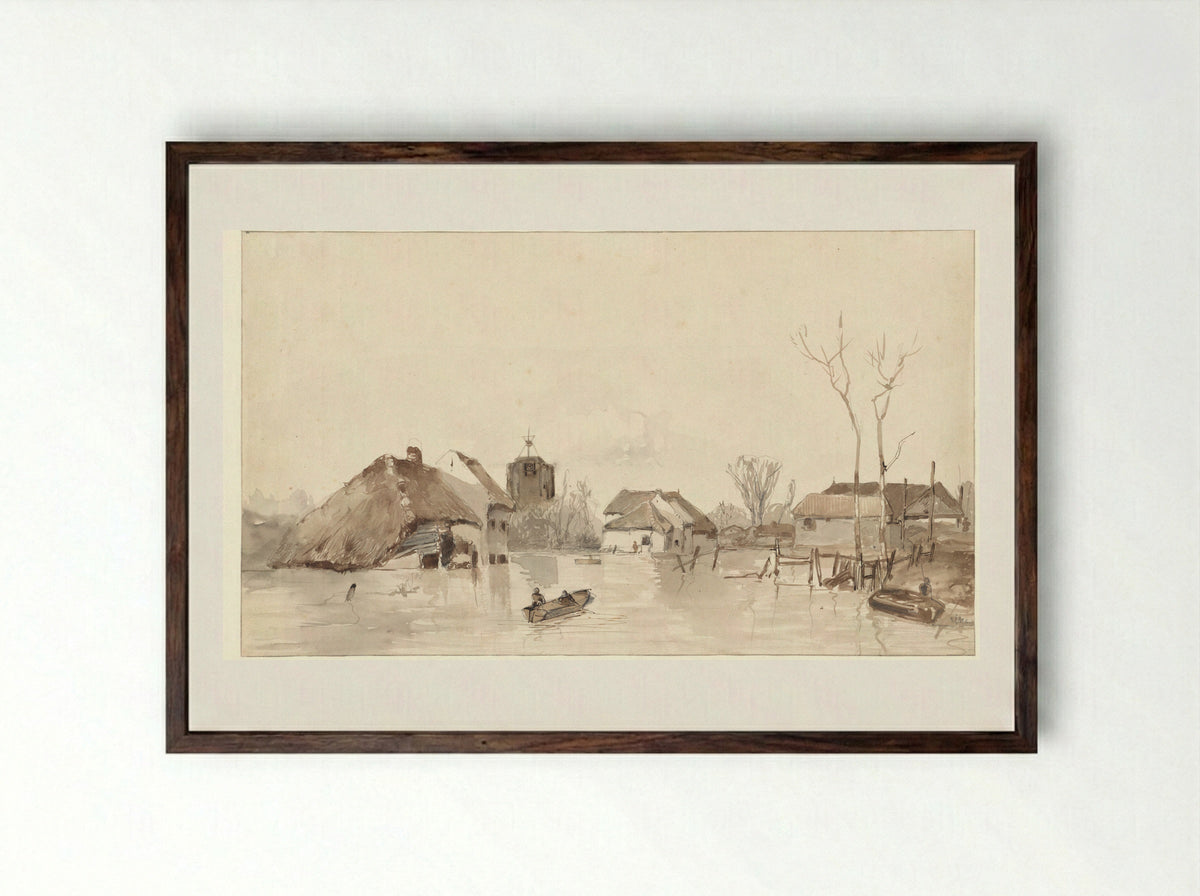 Overstroomd dorp - Mari ten Kate - Framed Print Dark Wood