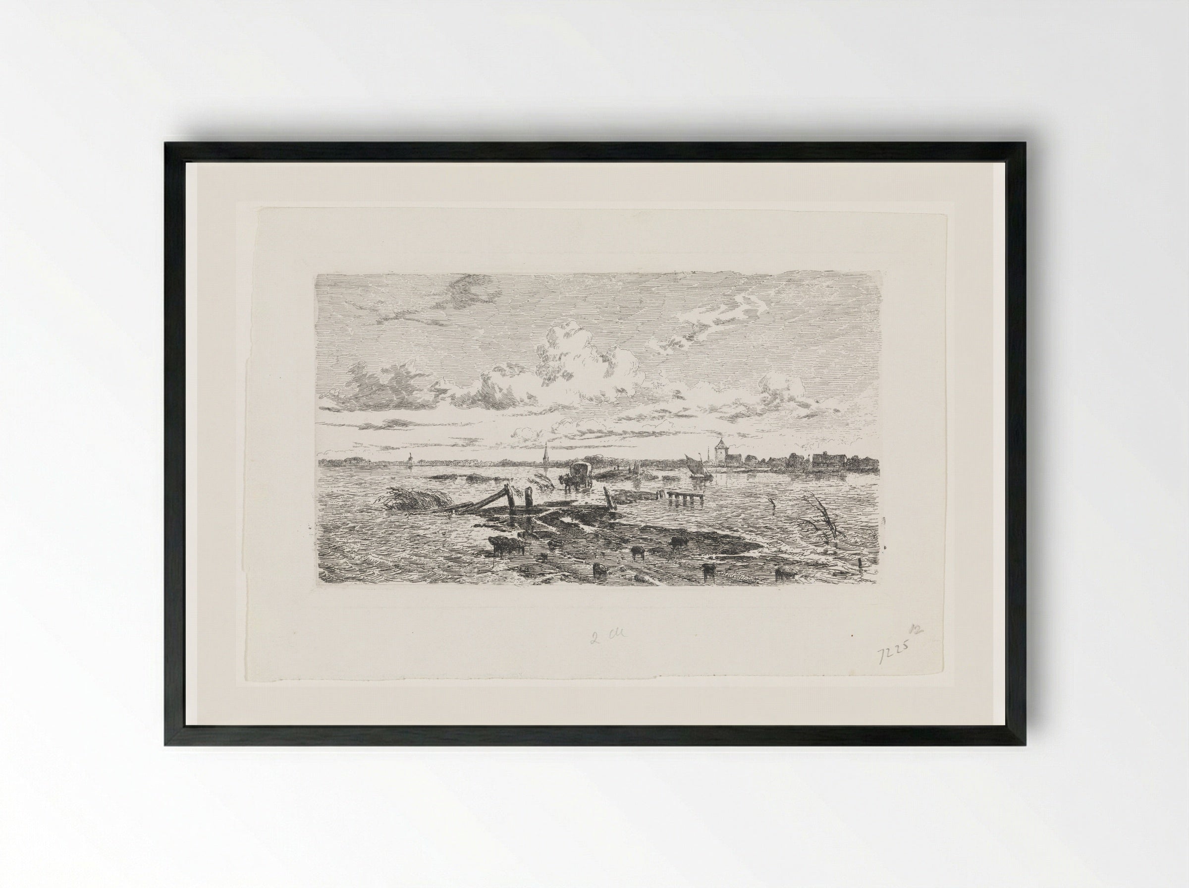Overstroomd landschap tussen Oss en Lith - Cornelis Springer - Framed Print Black