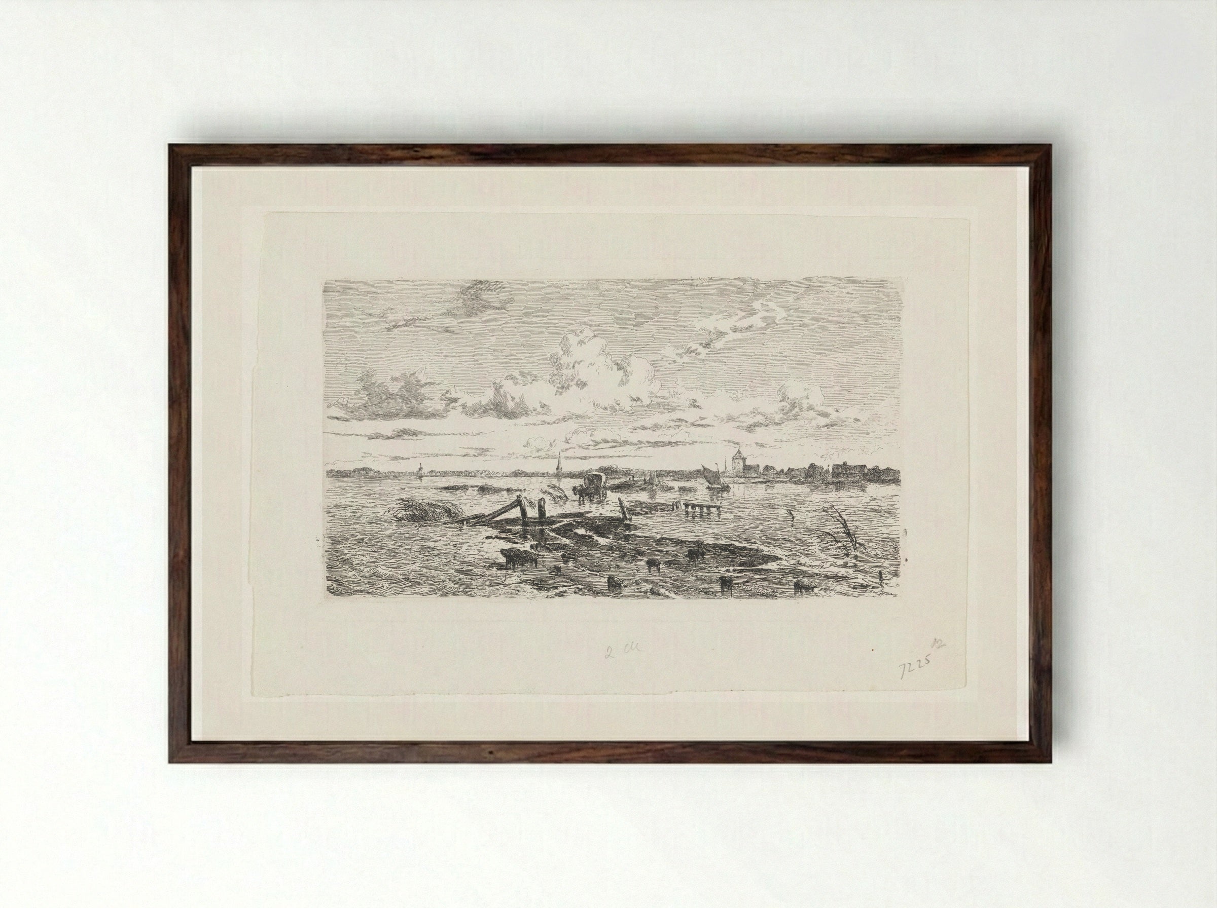 Overstroomd landschap tussen Oss en Lith - Cornelis Springer - Framed Print Dark Wood