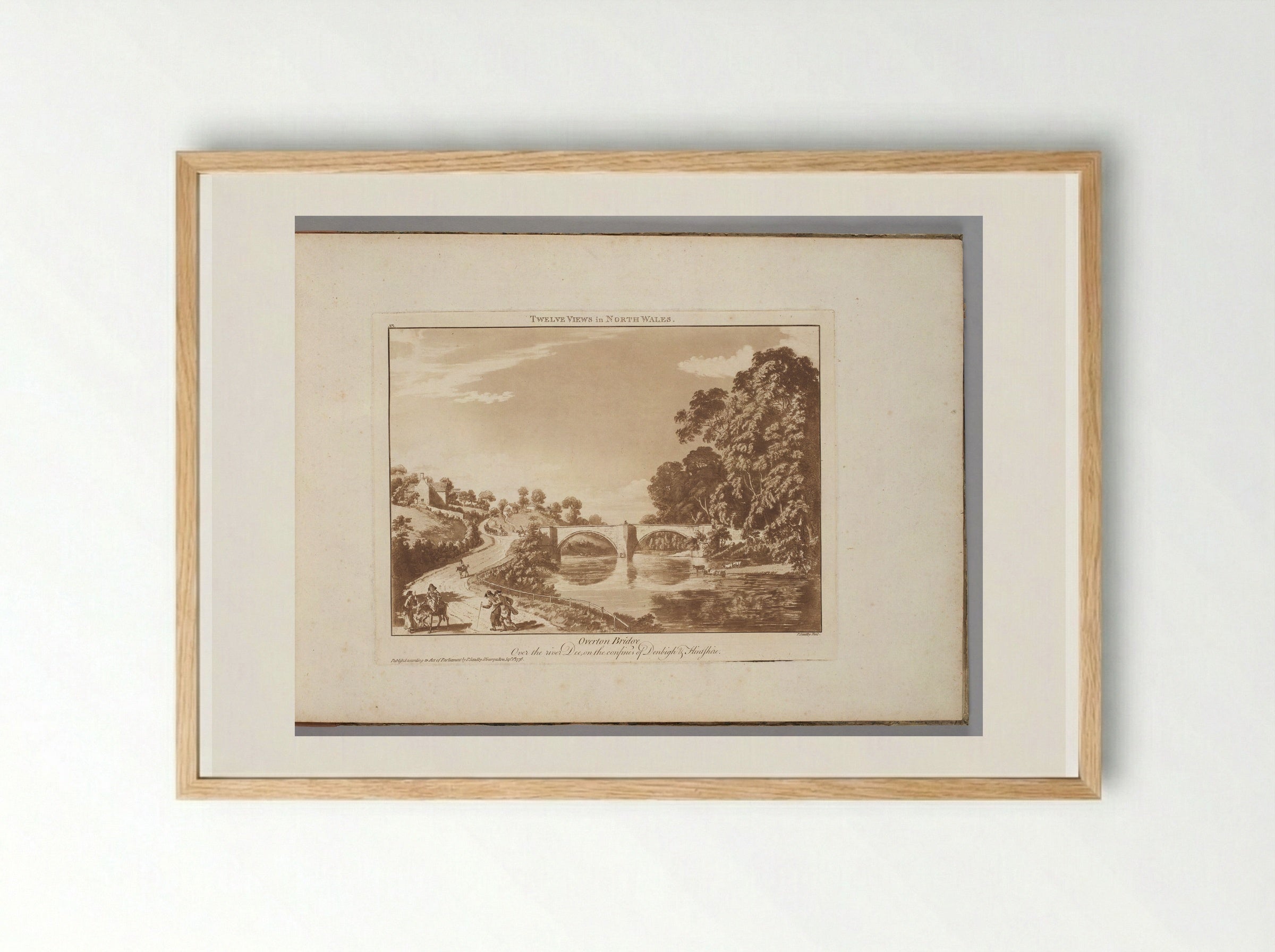 Overton Bridge Over the River Dee, On the Confines of Denbigh and Flintshire - Paul Sandby - Framed Print Wood
