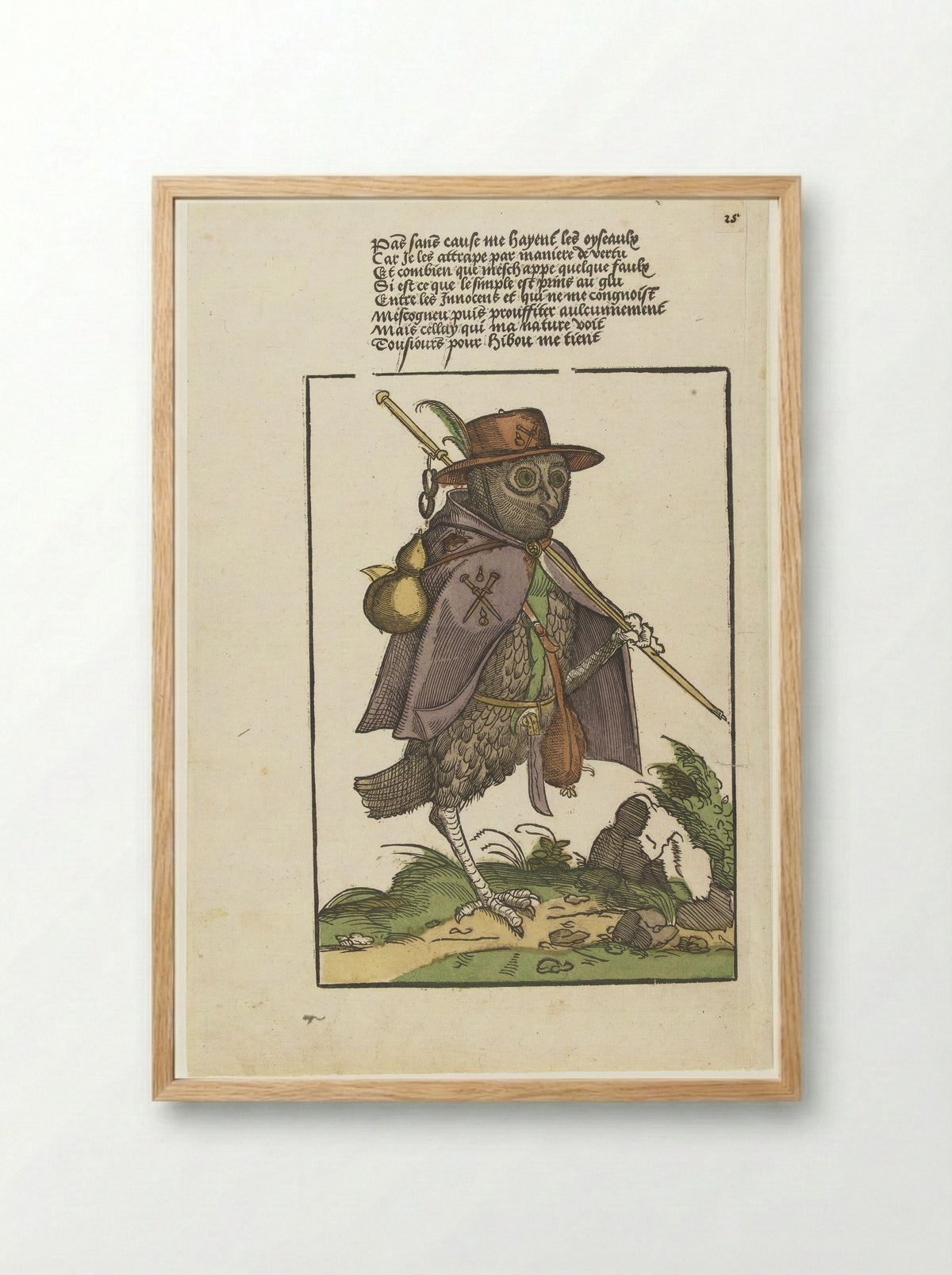 Owl Dressed as a Pilgrim - Monogrammist MH - Framed Print Wood
