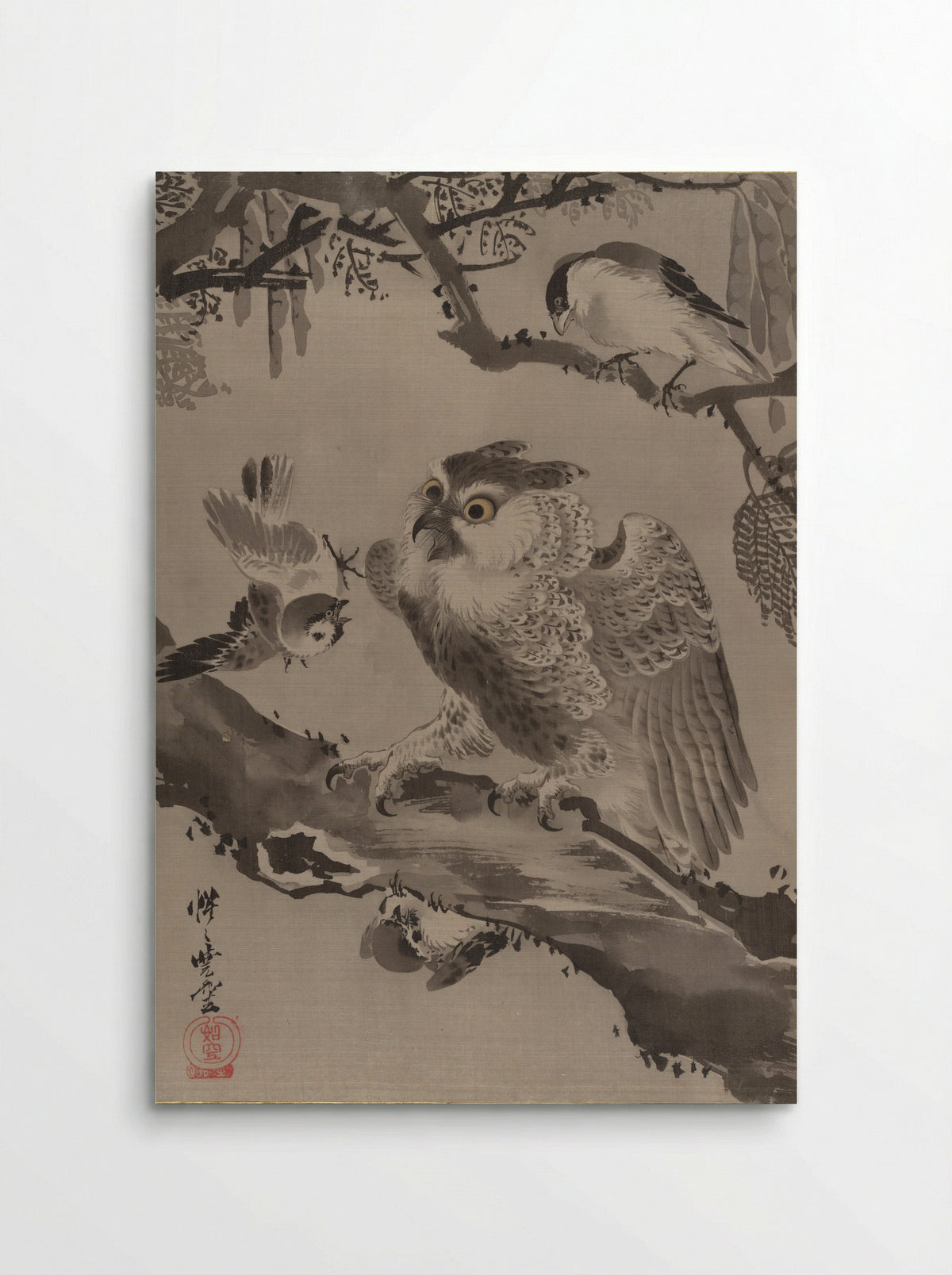 Owl Mocked by Small Birds - Kawanabe Kyōsai - Poster