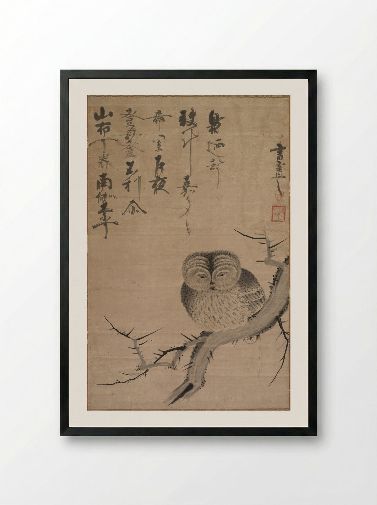 Owl - Tsuda Bensaku - Framed Print Black
