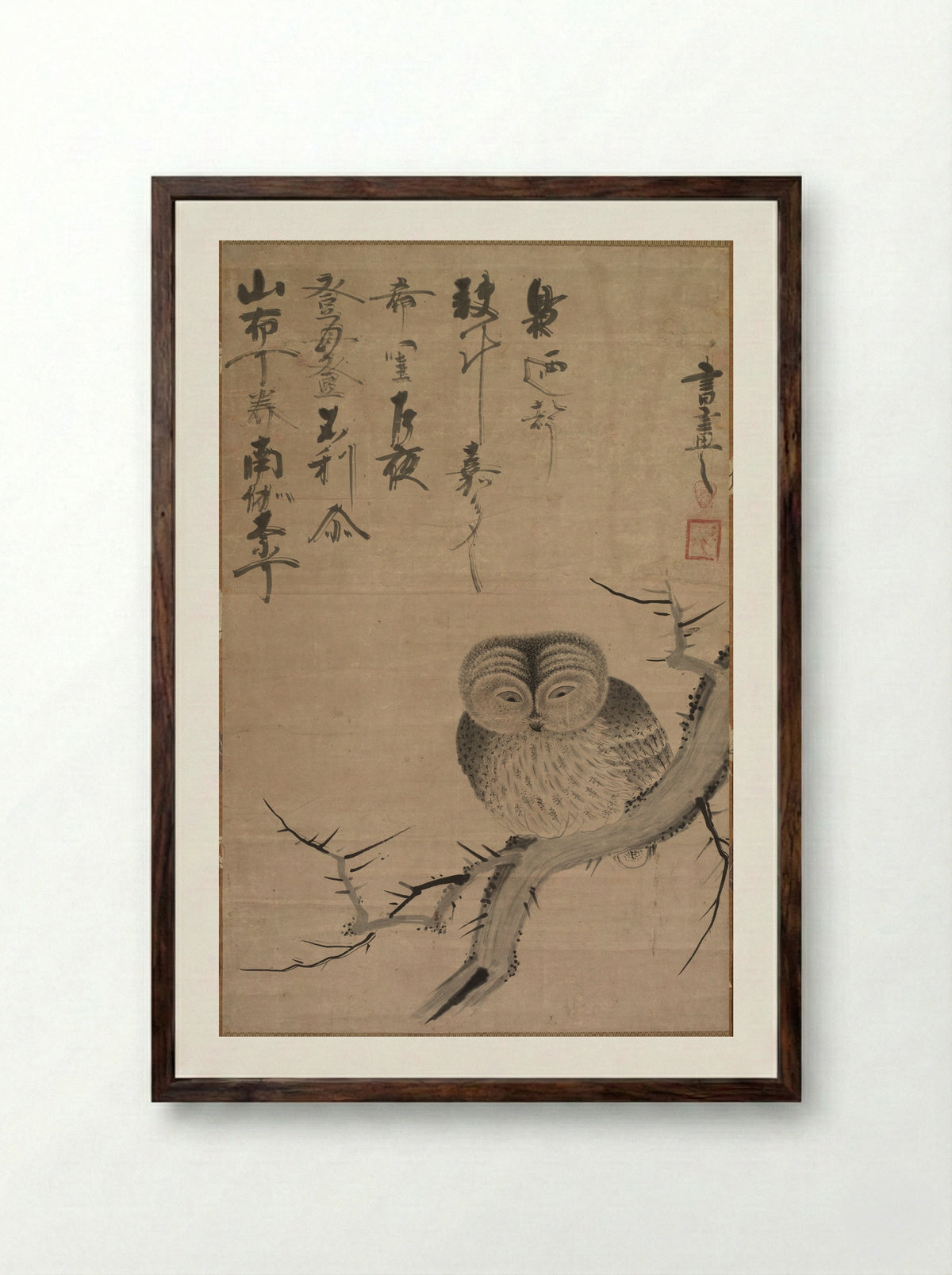 Owl - Tsuda Bensaku - Framed Print Dark Wood