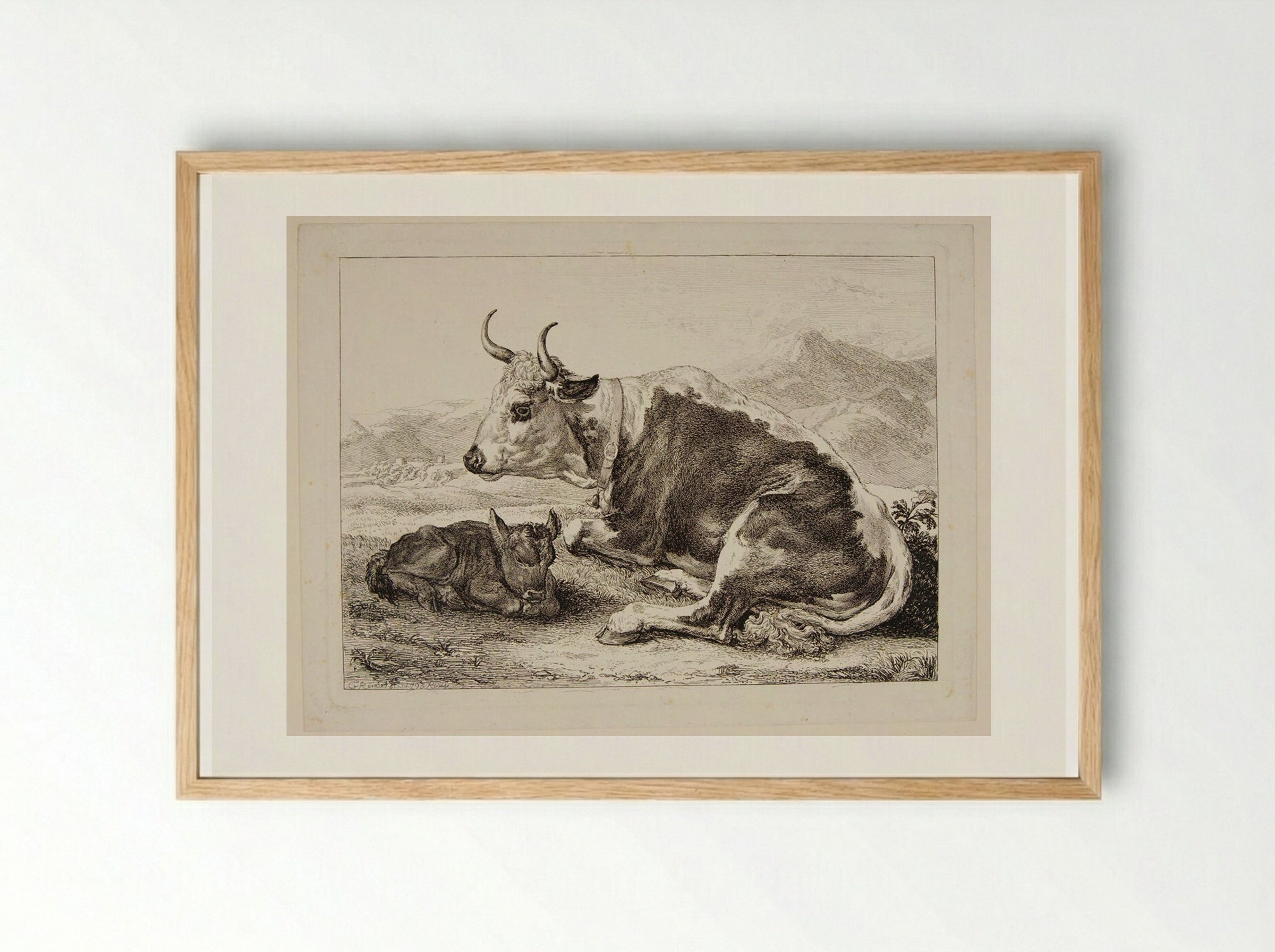 Ox and Calf - Johann Christian Reinhart - Framed Print Wood