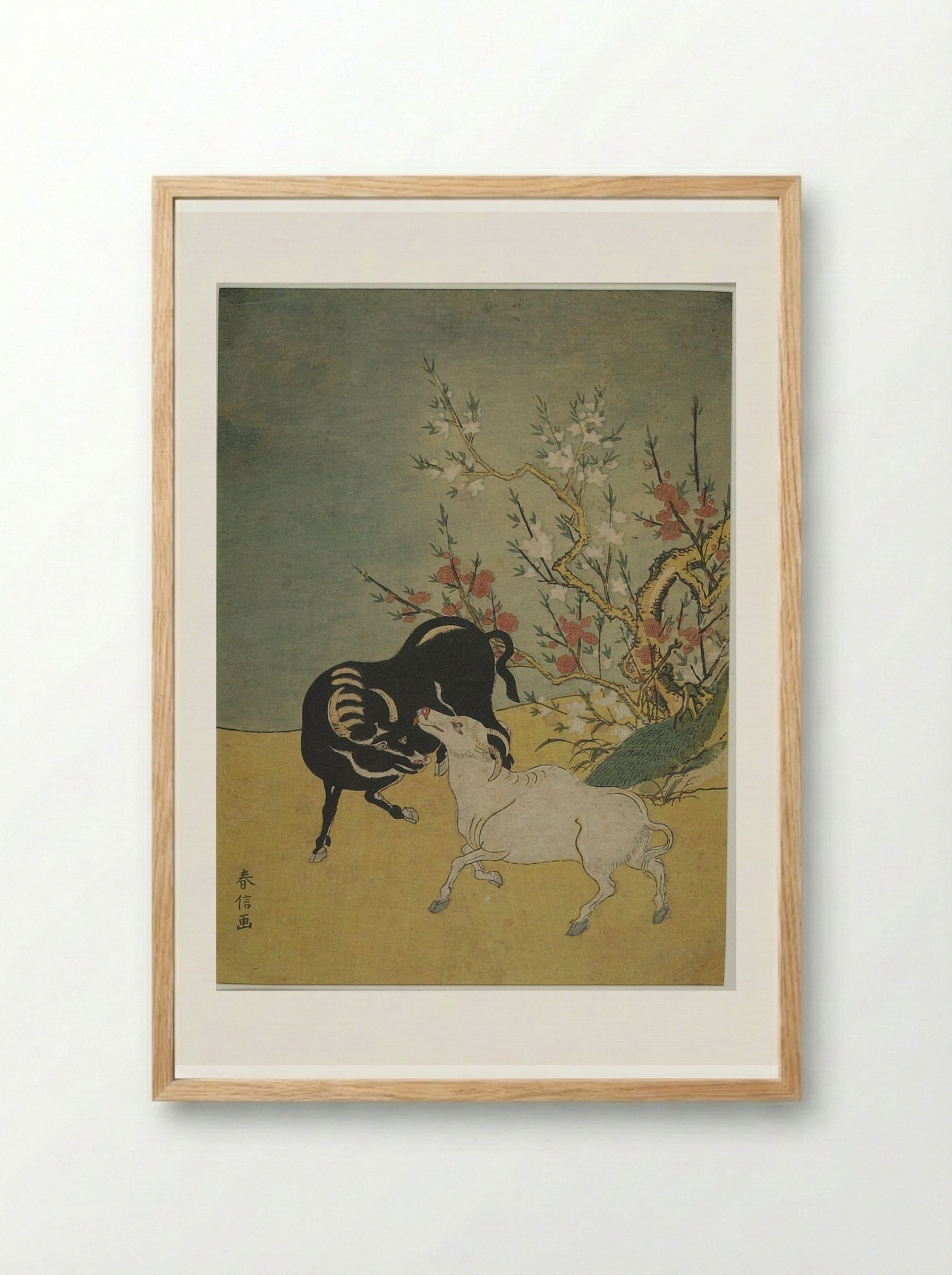 Oxen and Plum Trees - Suzuki Harunobu - Framed Print Wood