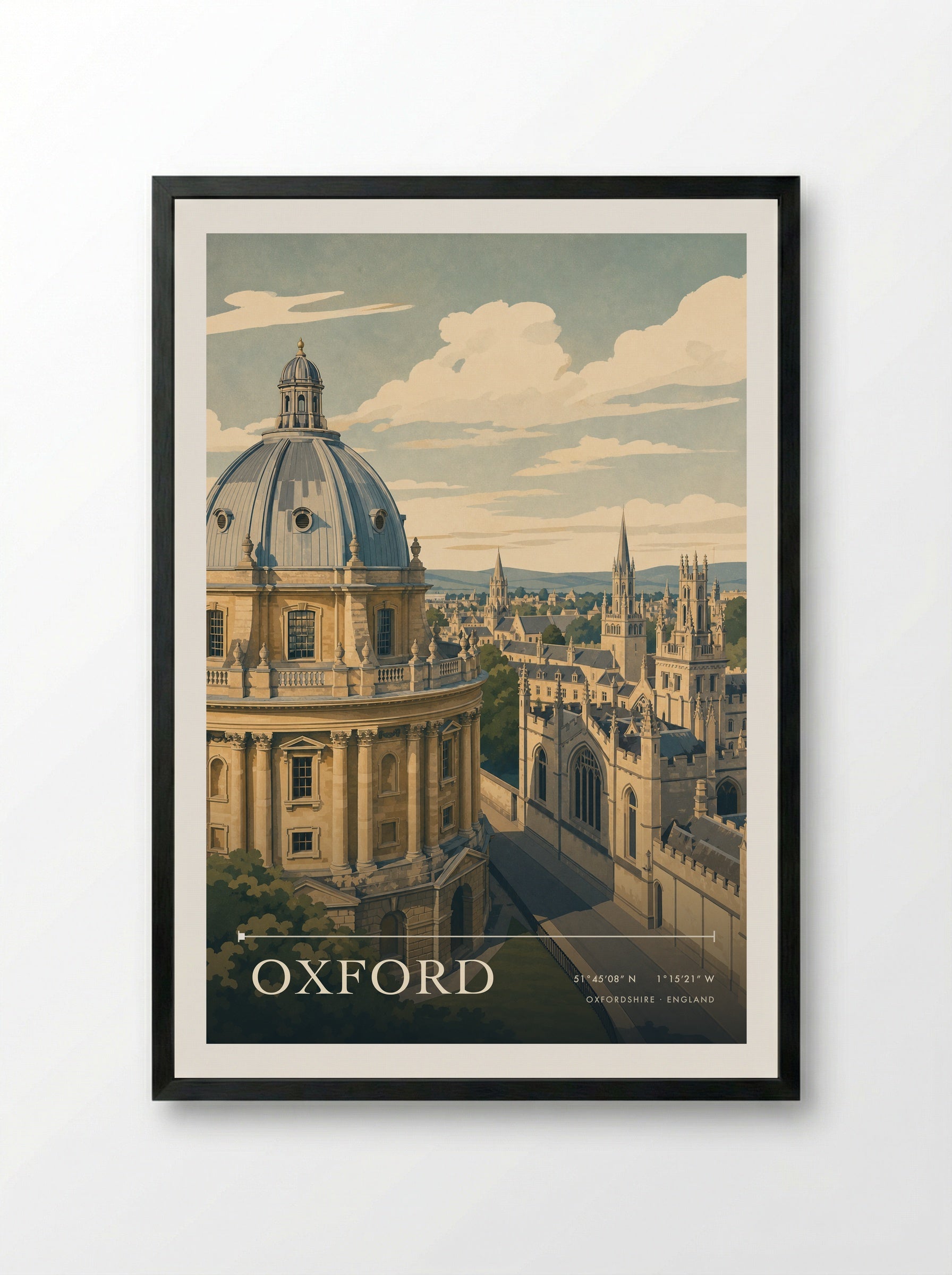 Oxford Oxfordshire England Travel Poster - Framed Print Black