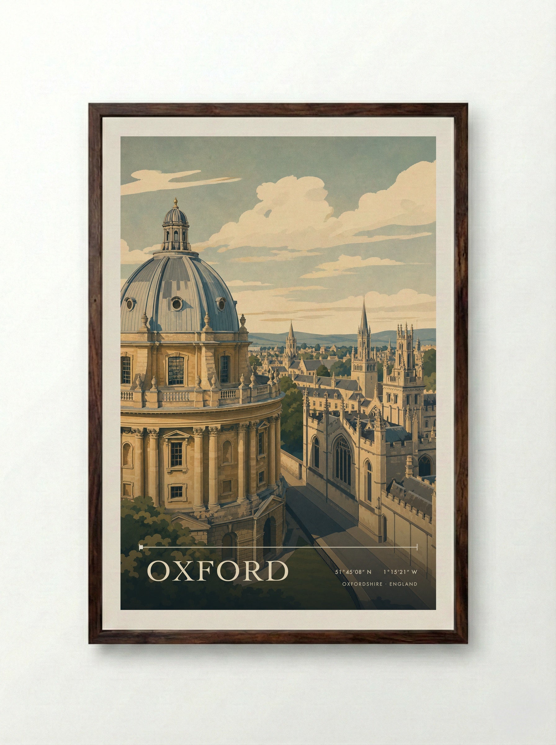 Oxford Oxfordshire England Travel Poster - Framed Print Dark Wood