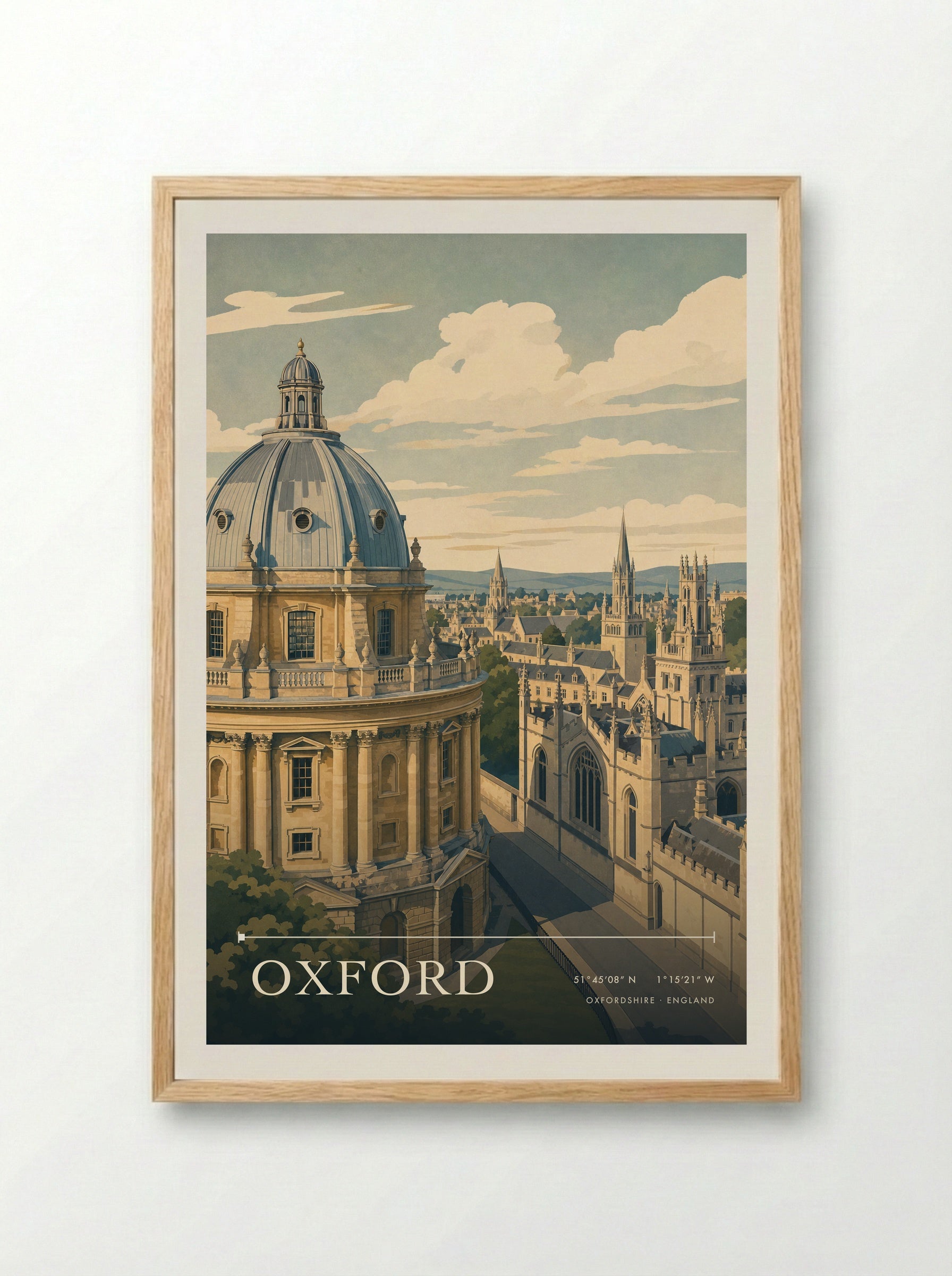 Oxford Oxfordshire England Travel Poster - Framed Print Wood
