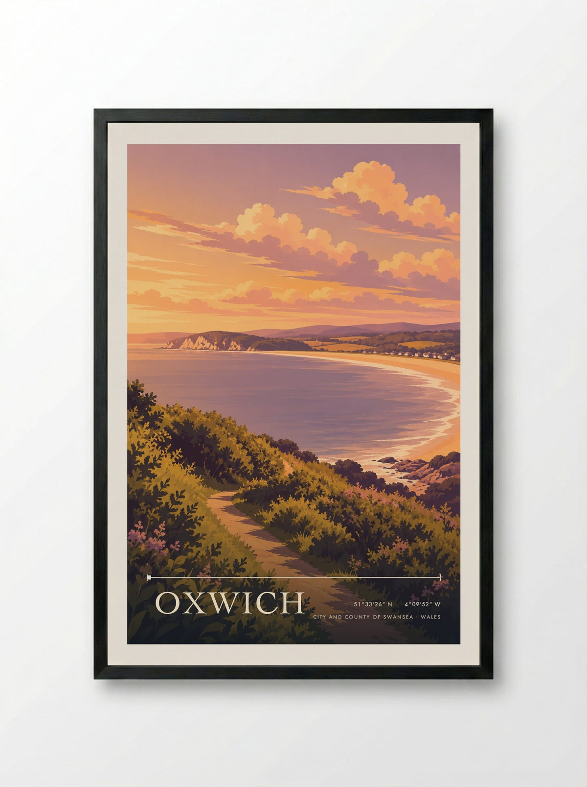 Oxwich, City and County of Swansea | Travel Poster - Framed Print Black