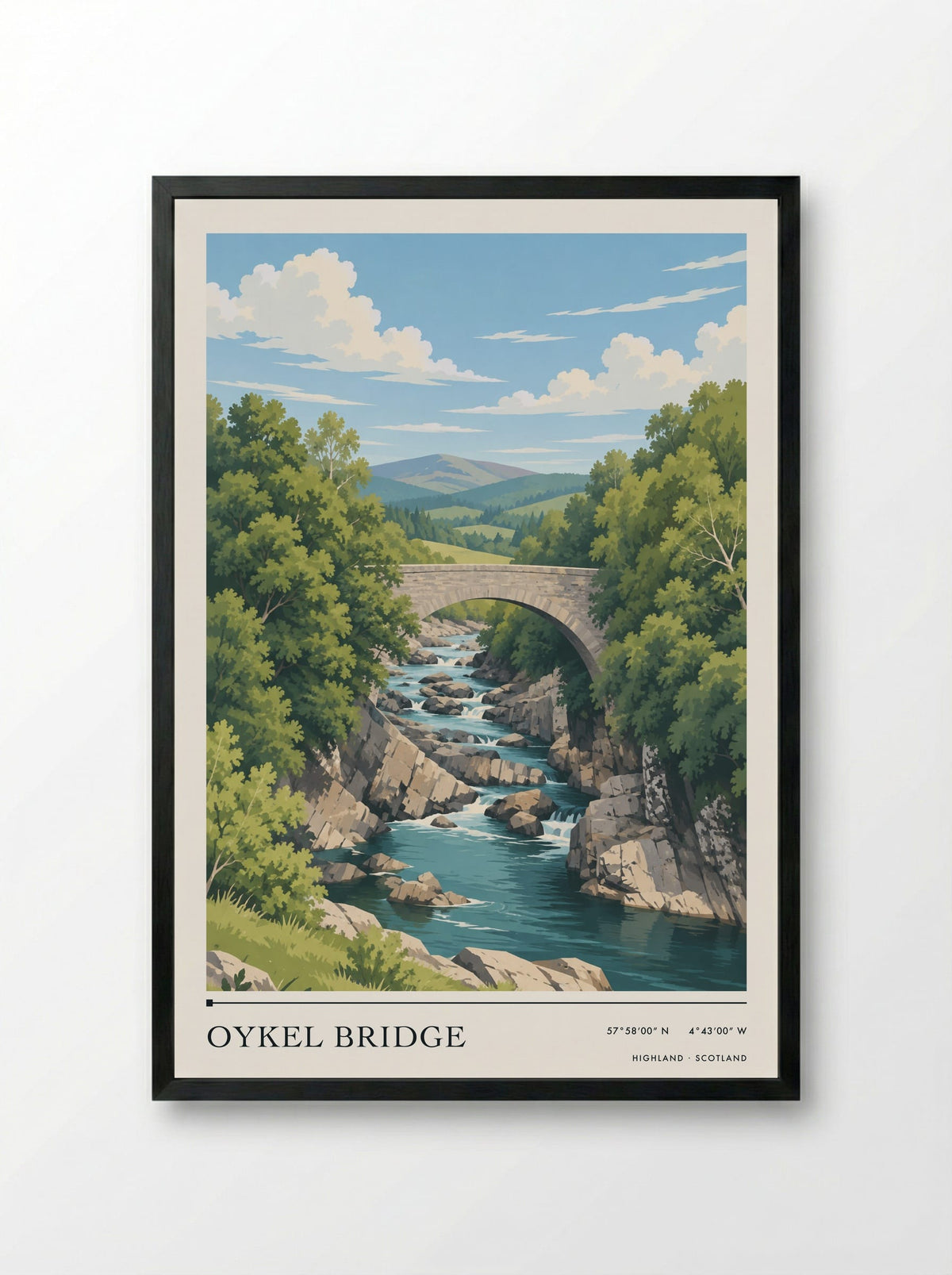 Oykel Bridge, Highland | Travel Poster - Framed Print Black