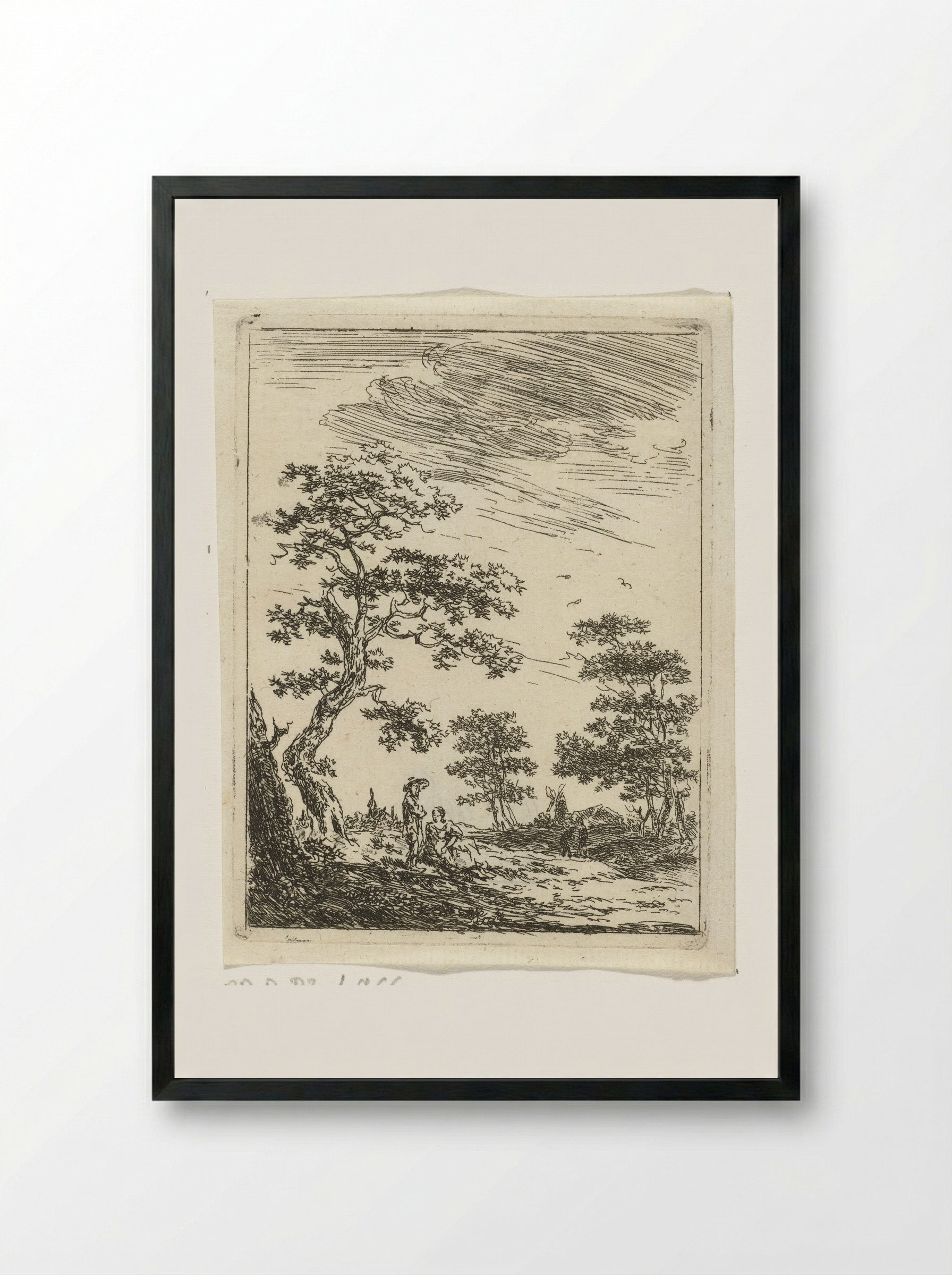 Paar onder boom in landschap - Hermanus van Brussel - Framed Print Black