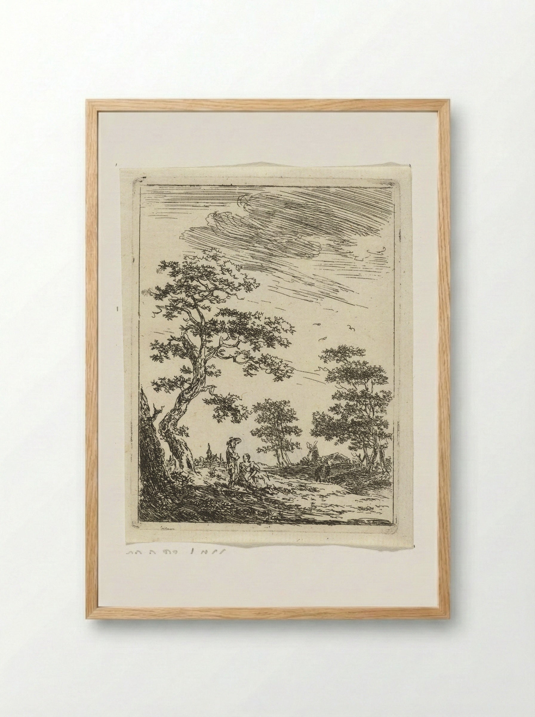 Paar onder boom in landschap - Hermanus van Brussel - Framed Print Wood