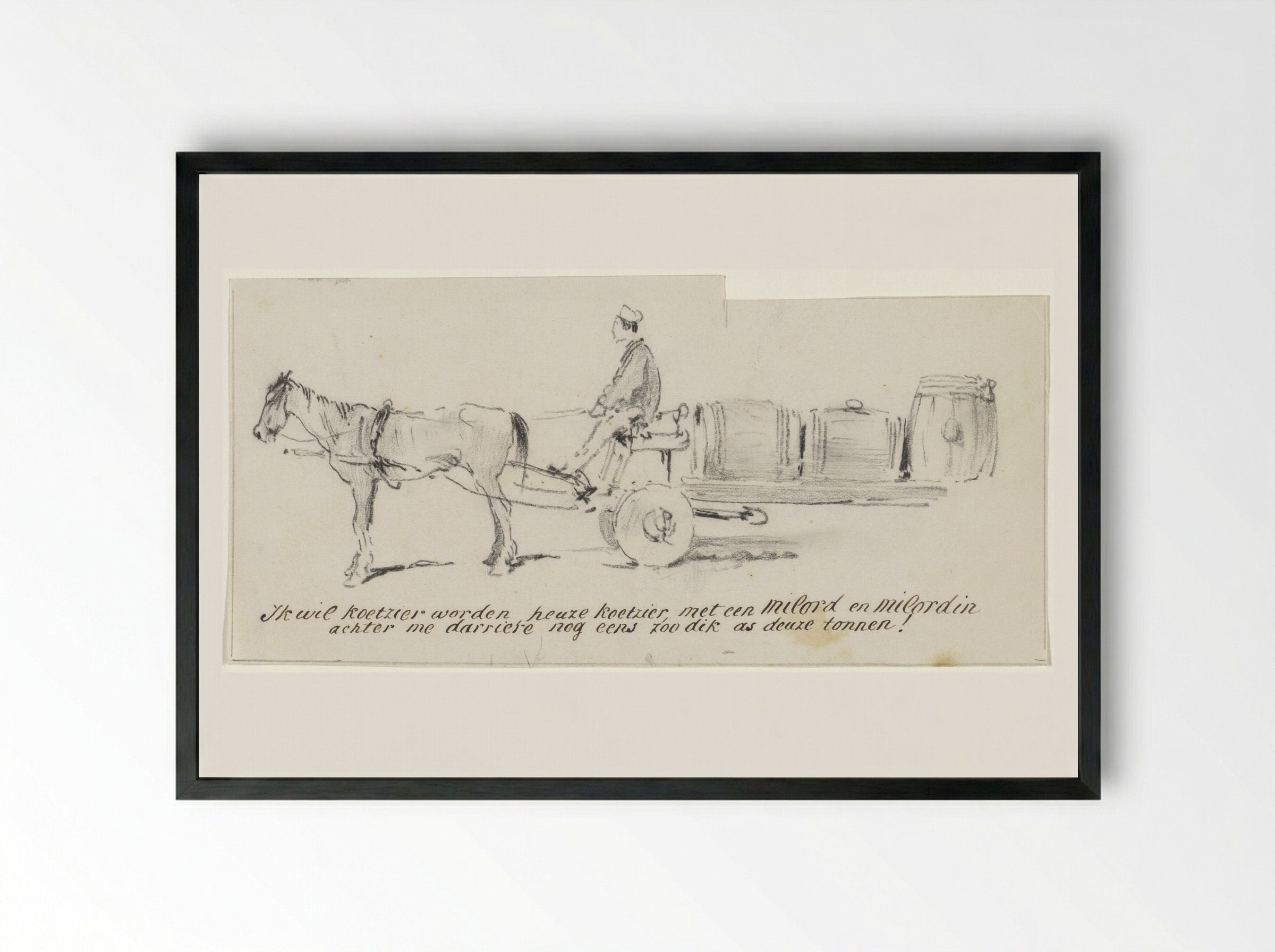 Paard en wagen met voerman - Pieter van Loon - Framed Print Black