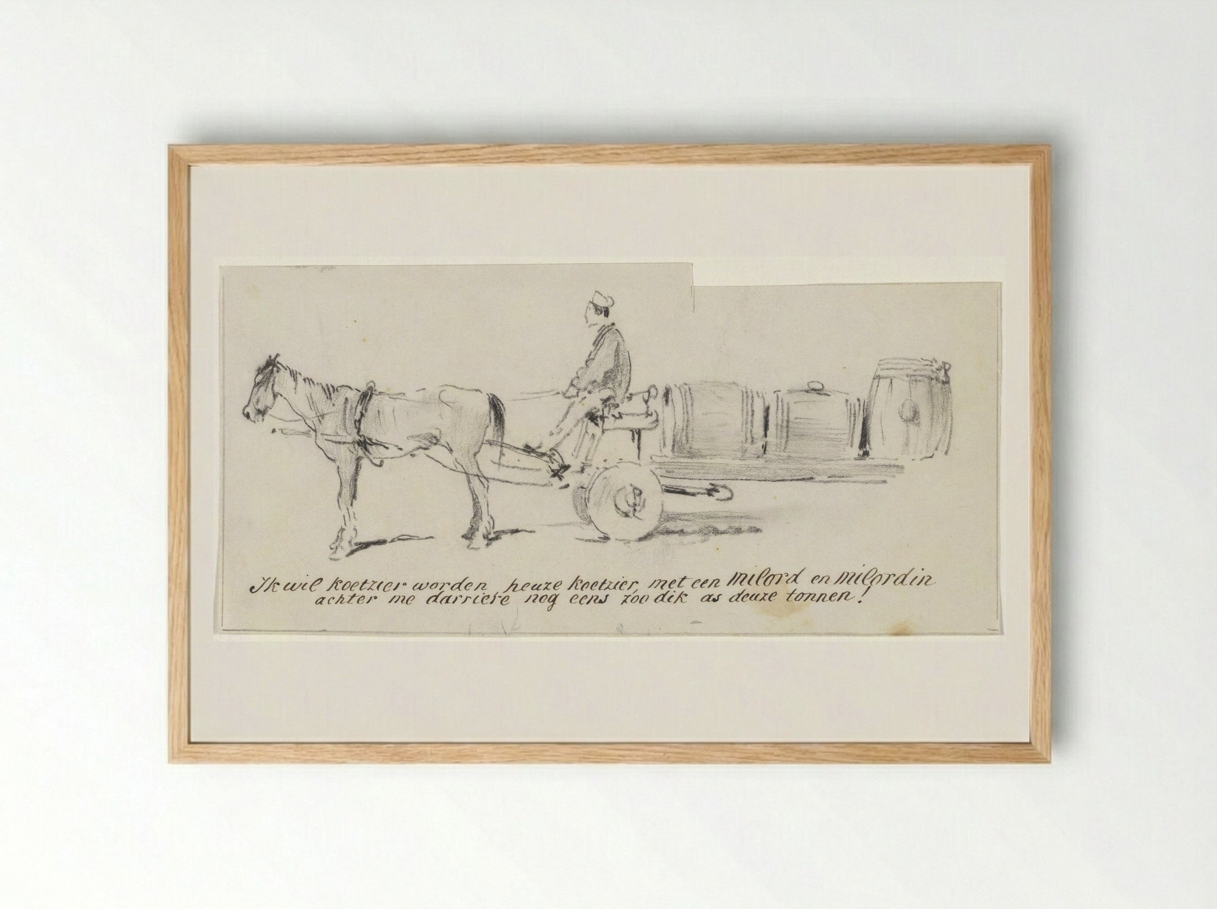 Paard en wagen met voerman - Pieter van Loon - Framed Print Wood