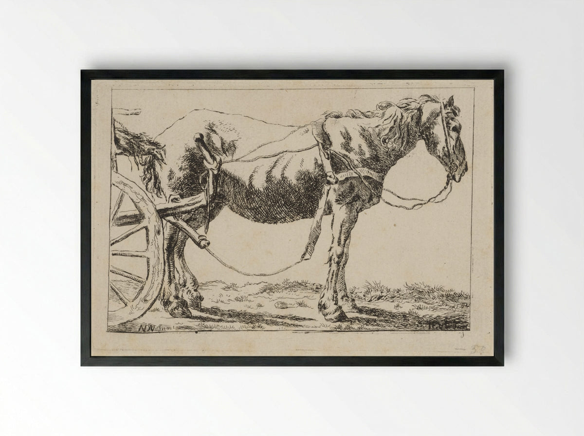 Paard voor een kar ingespannen - Jacob Elias van Varelen - Framed Print Black