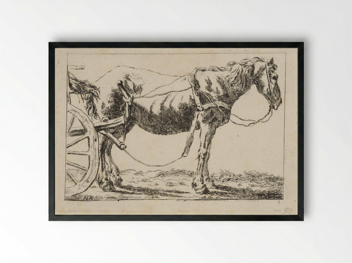 Paard voor een kar ingespannen - Jacob Elias van Varelen - Framed Print Black