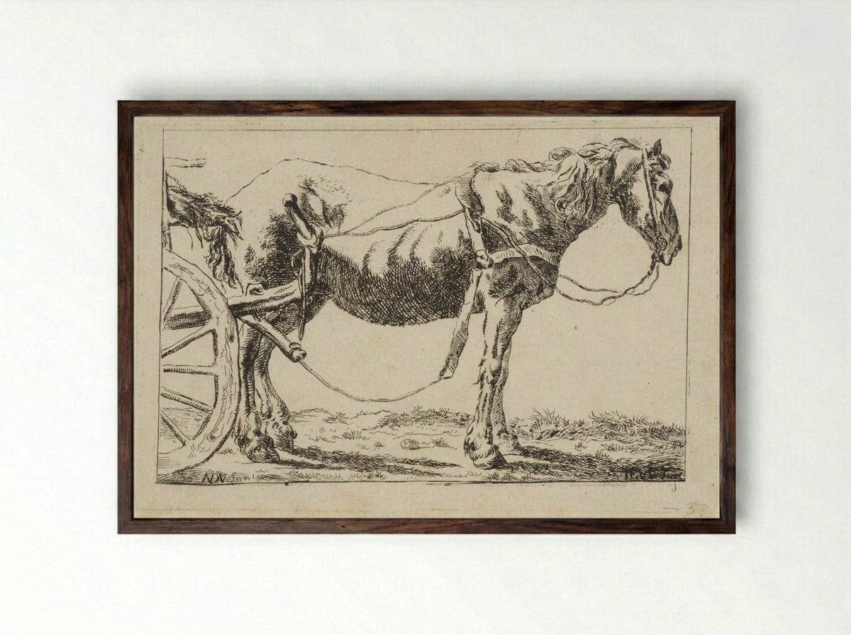 Paard voor een kar ingespannen - Jacob Elias van Varelen - Framed Print Dark Wood