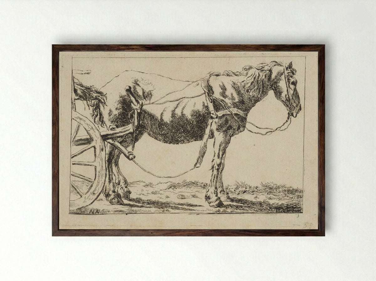 Paard voor een kar ingespannen - Jacob Elias van Varelen - Framed Print Dark Wood